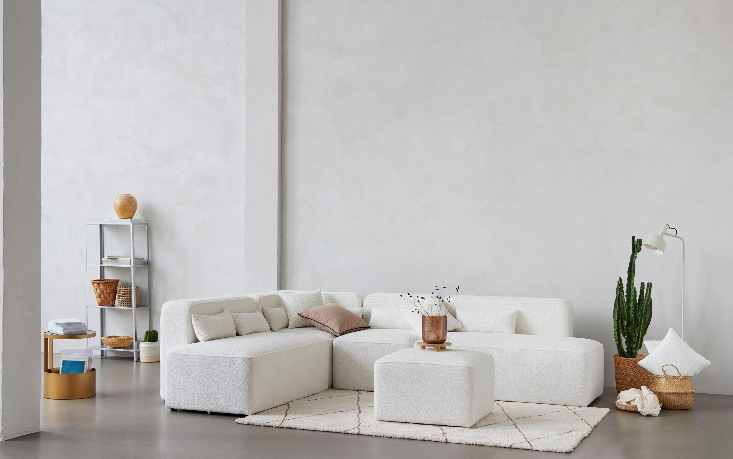 Hocker HOME AFFAIRE "Sundstrup", beige (natur), B:70cm H:47cm T:70cm, 93% Polyester, 6% Acryl, 1% Baumwolle, Hocker, Hocker, Modulserie, individuelle Zusammenstellung 3