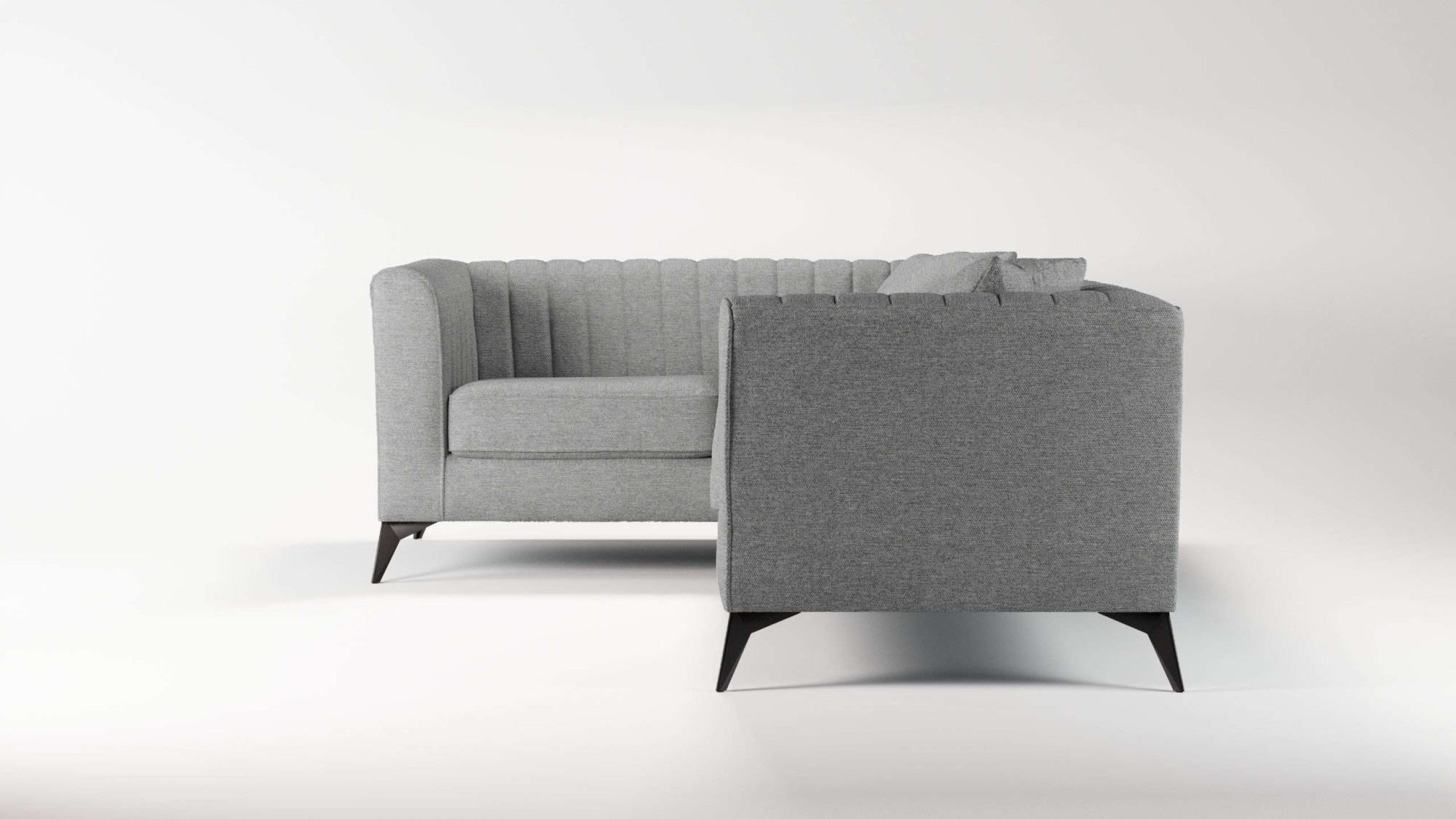 Places of Style Ecksofa »MATTHEW L-Form ideal für kleine Räume, Maße B/T/H: 240/167/74 cm«, elegantes Designsofa, Steppung im Rücken, incl. Zierkissen