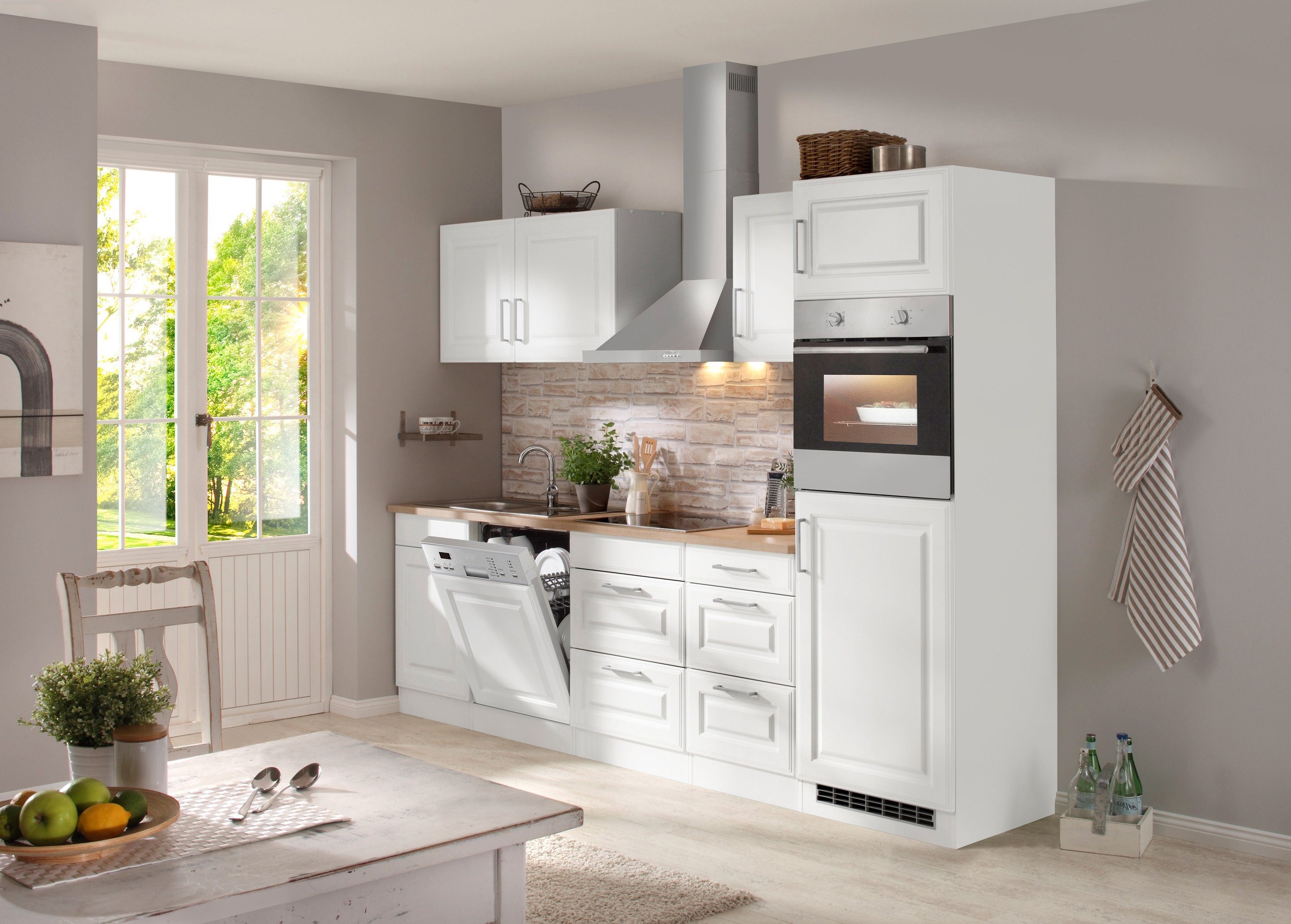 KOCHSTATION Küchenzeile »KS-Stockholm« Breite 280 cm, mit hochwertigen MDF Fronten im Landhaus-Stil