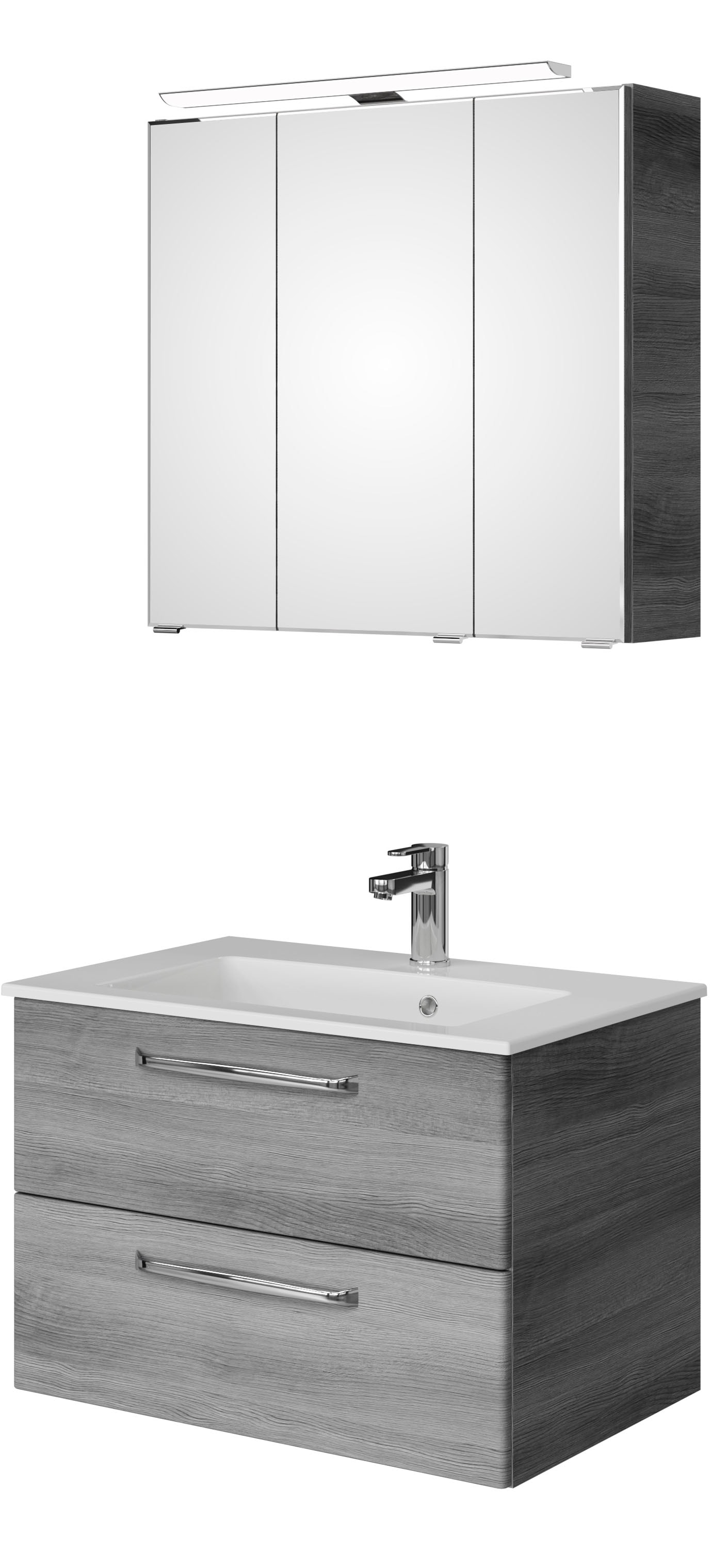 Saphir "Trentino 2-tlg Mineralmarmor-Waschtisch,Spiegelschrank mit LED-Leuchte" 3 Stk. tlg.