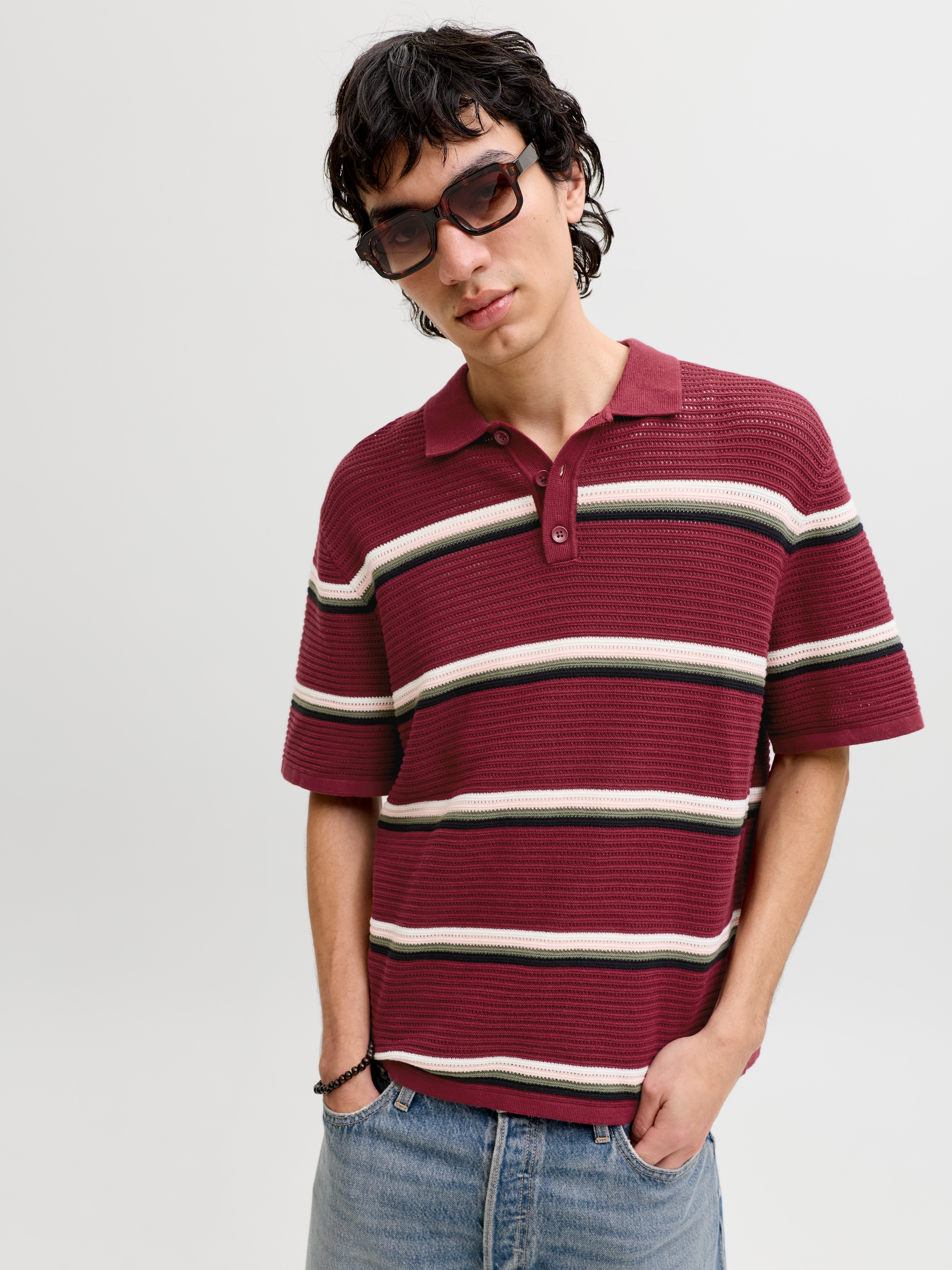 Jack & Jones Polokragenpullover "JORMAINE KNIT STRIPE POLO SN" Baumwolle, r günstig online kaufen