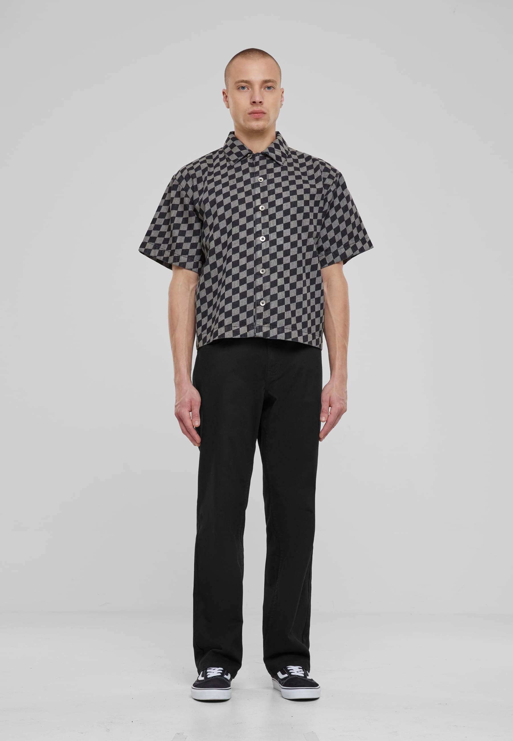 URBAN CLASSICS Langarm-Poloshirt »Urban Classics Laser Check Printed Boxy Shirt«, (1 tlg.)