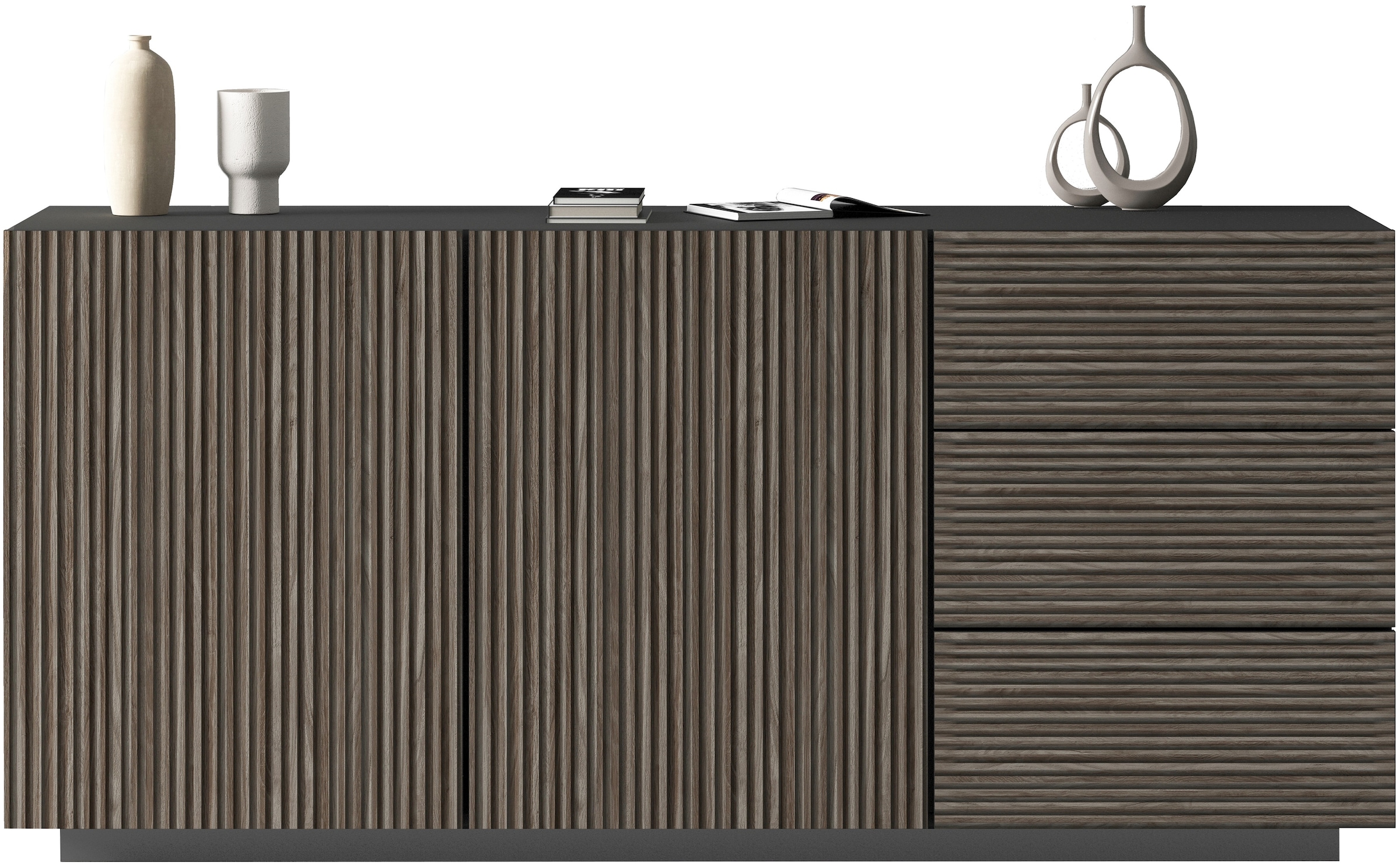 INOSIGN Sideboard »Vega Sideboard,Kommode,180 cm«, mit 2 Türen und 3 Schubladen,Fronten mit Rillen-Optik