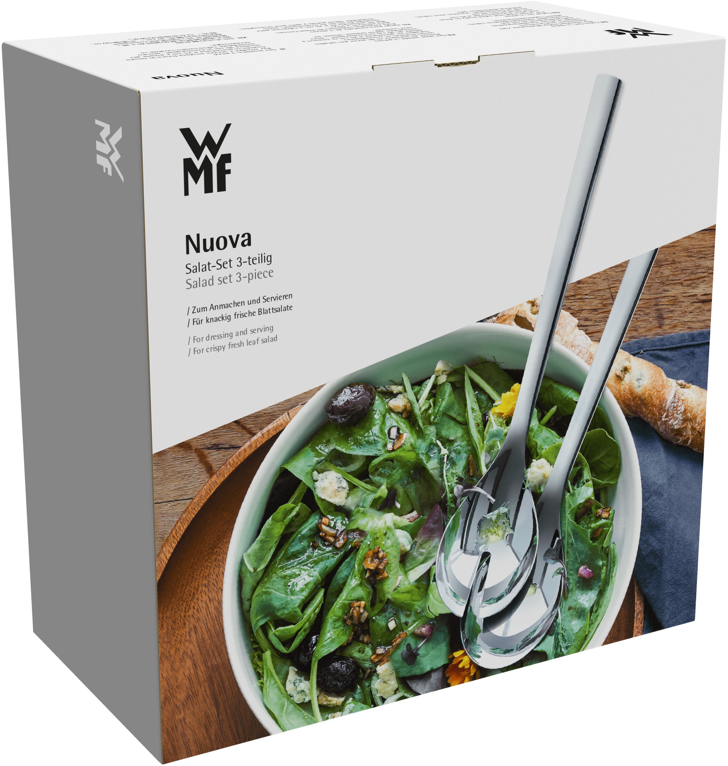 WMF Salatbesteck »Nuova«, (Set, 3 tlg.), 2x Salatbesteck, 1x Porzellan-Salatschüssel, Geschenkverpackung