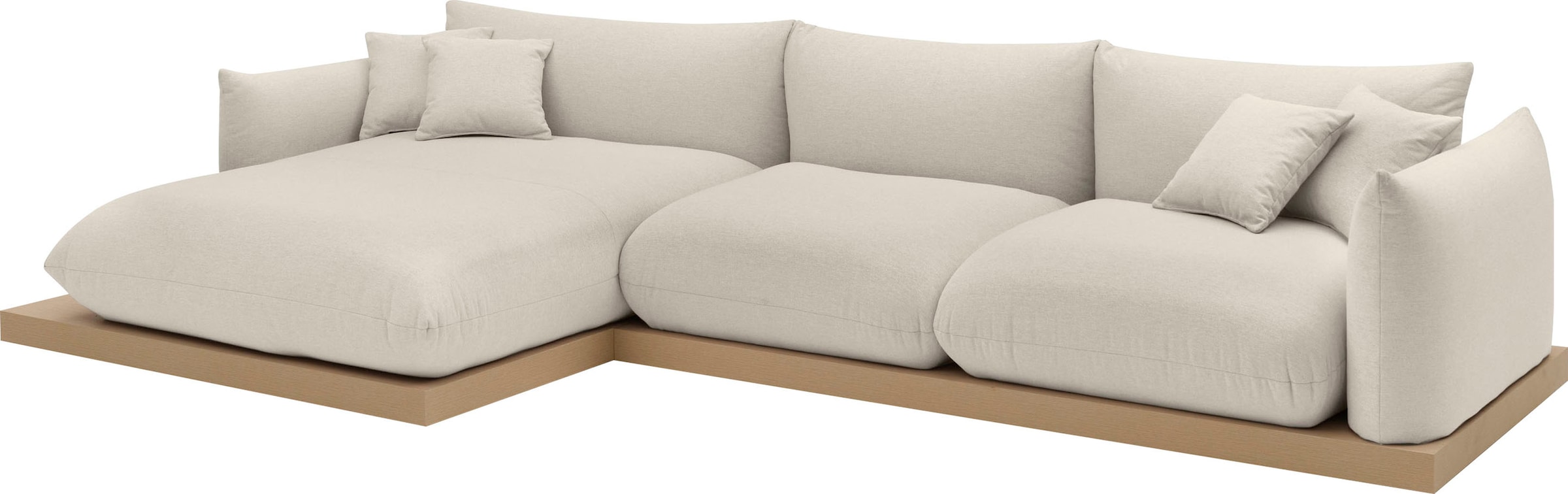 OTTO home Ecksofa »Kalix, Polsterecke mit kräftigem Holz-Plateau, moderne Couch in L-Form«, wahlweise Recamiere links o. rechts, Strukturstoff, hoher Sitzkomfort