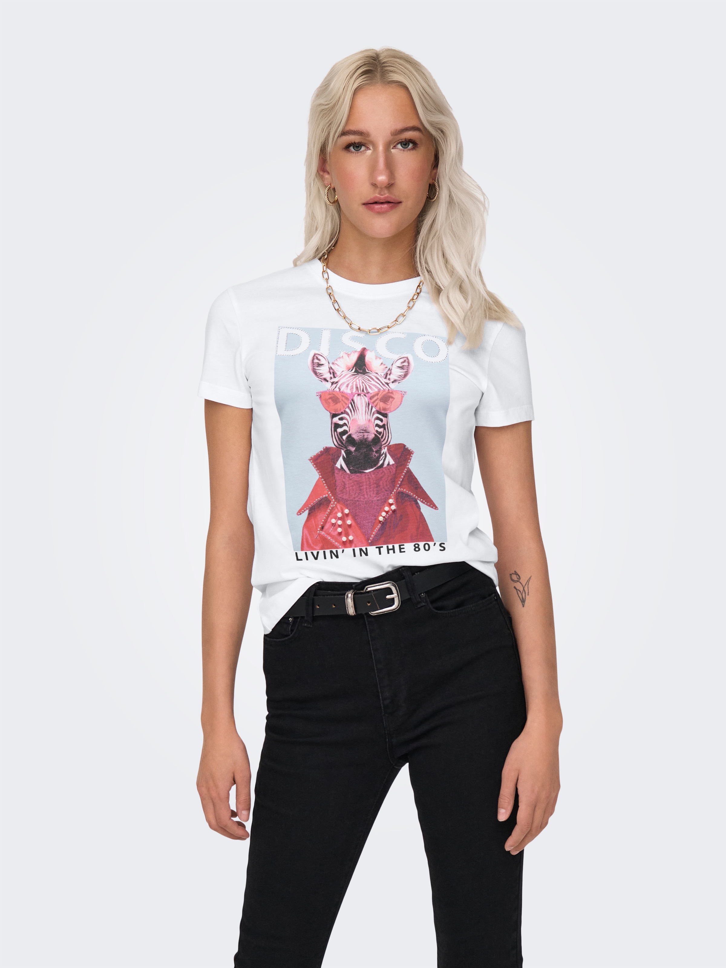 ONLY Kurzarmshirt "ONLVIBE LIFE S/S GLASSES TOP BOX JRS" Baumwolle, regular günstig online kaufen