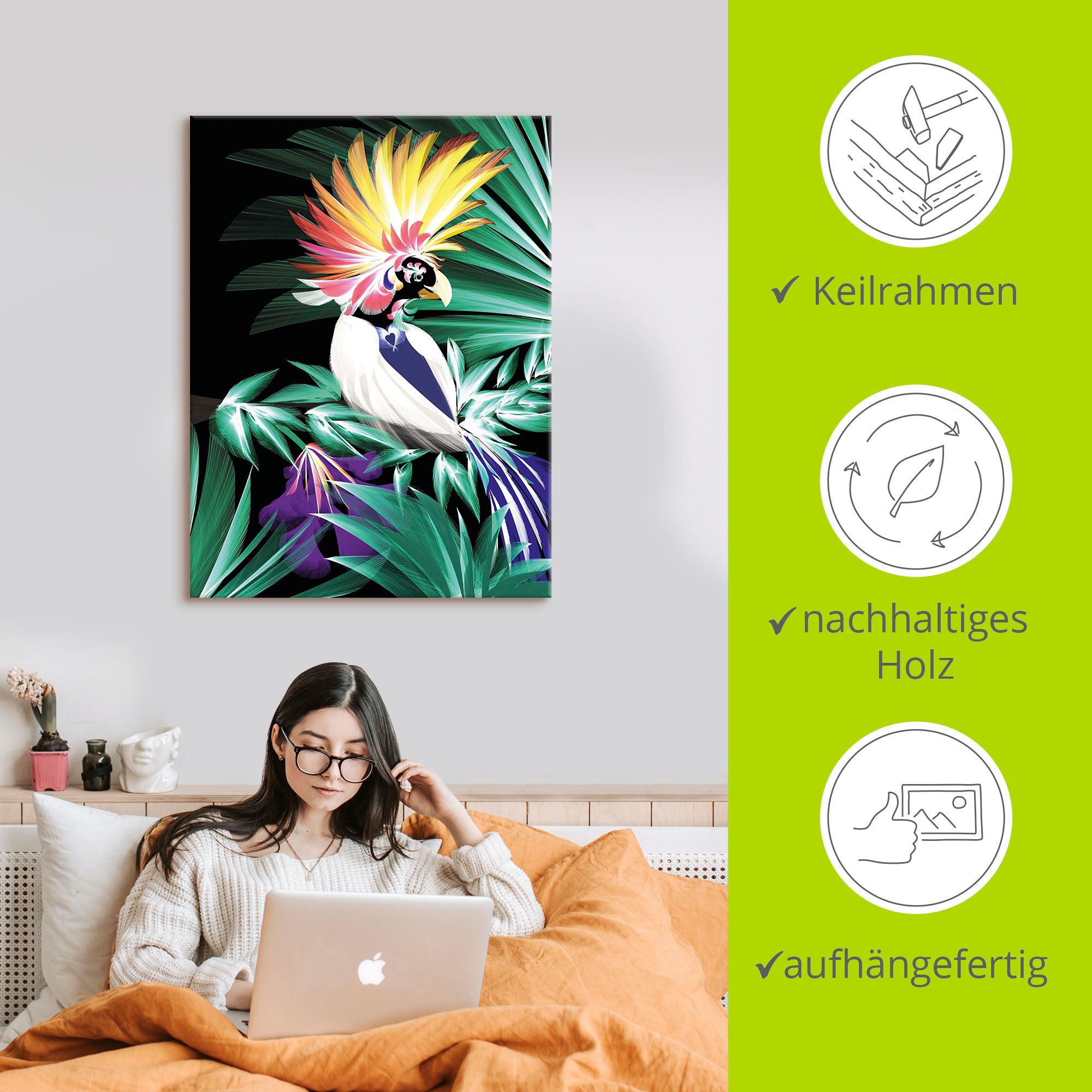 Artland Wandbild »Papageienvogel im Urwald«, Animal Fantasy, (1 St.), als Alubild, Leinwandbild, Wandaufkleber oder Poster in versch. Größen