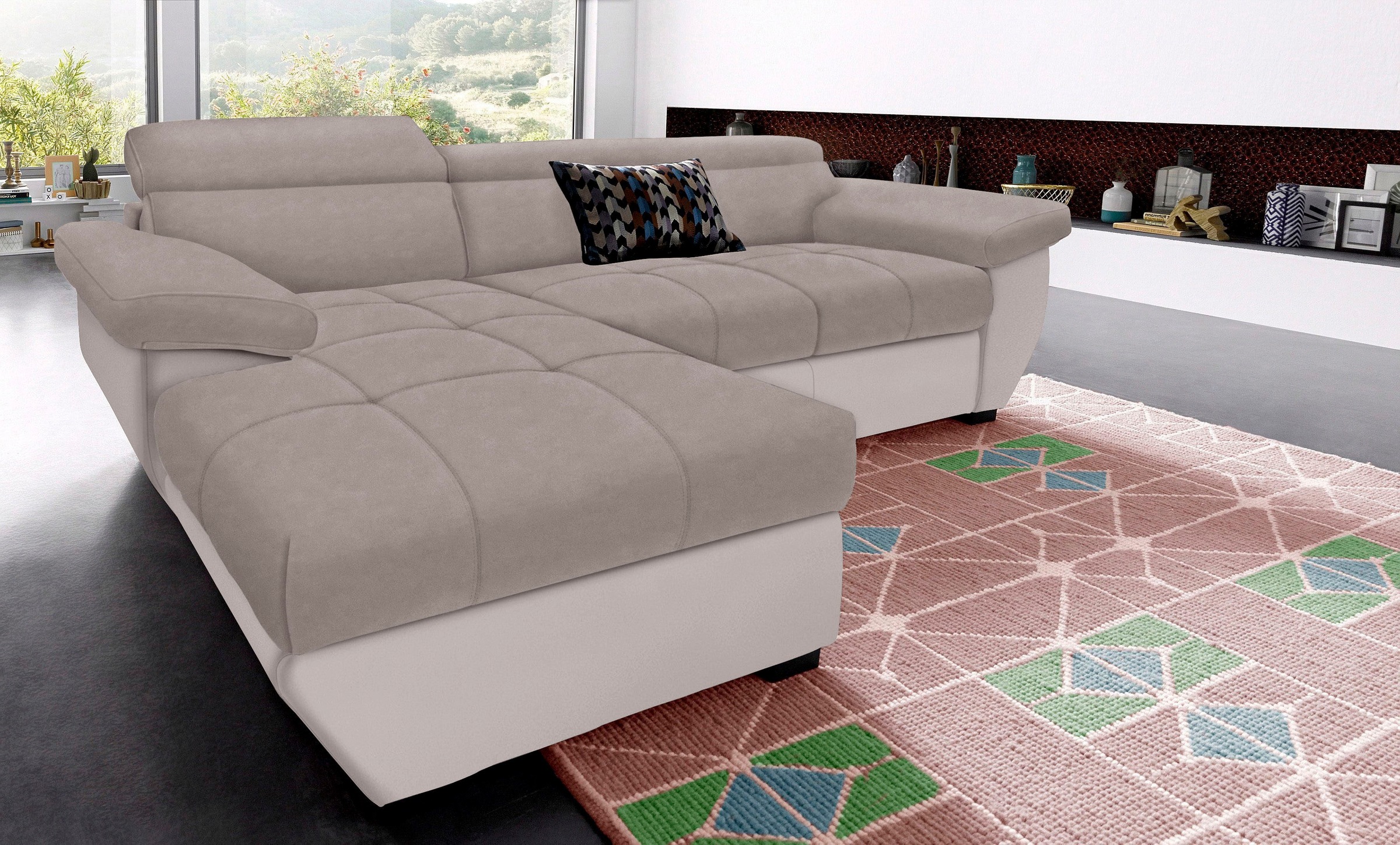 COTTA Polstergarnitur »Speedway L-Form«, (Set), Set bestehend aus: Ecksofa mit Kopfteilverstellung & Hocker