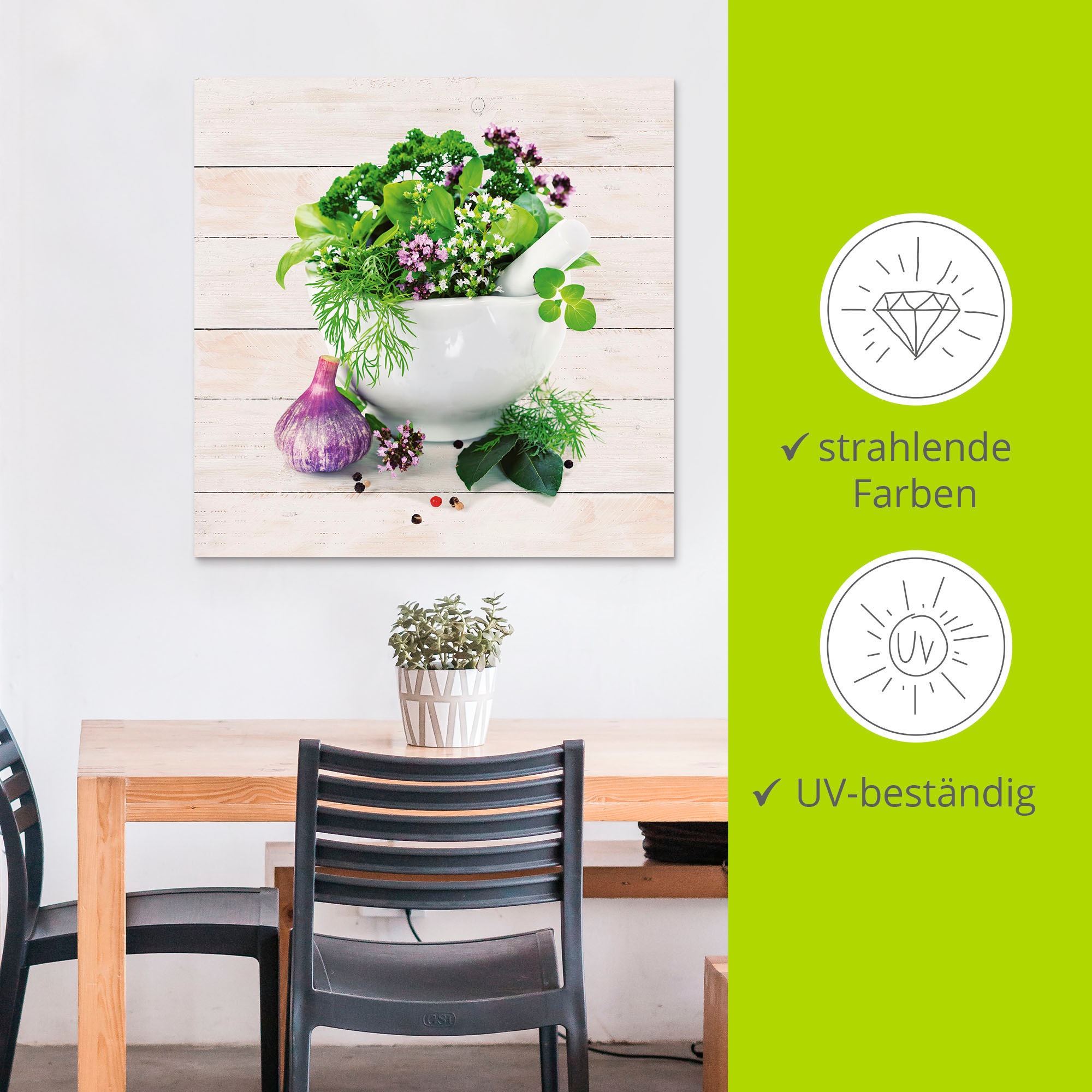 Artland Wandbild »Heilkräuter auf weißem Hintergrund Küche«, Arrangements, (1 St.), als Alubild, Outdoorbild, Leinwandbild, Poster, Wandaufkleber