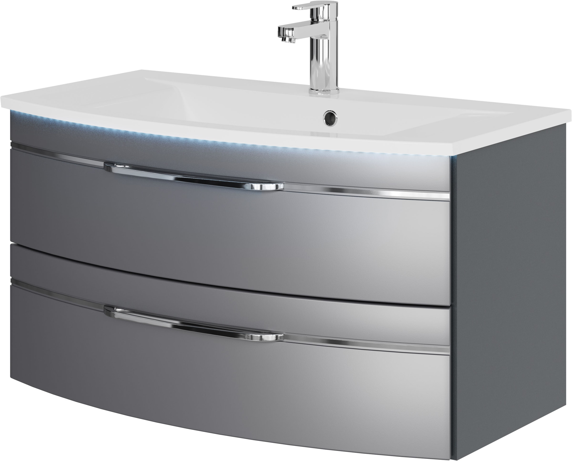 Saphir Badmöbel-Set »Serie 7045 2-teilig Mineralmarmor-Waschtisch mit LED-Spiegelschrank«, (Set, 2 St.), Badezimmer-Set 93,2 cm breit, inkl. Türdämpfer, 3 Türen, 2 Schubladen
