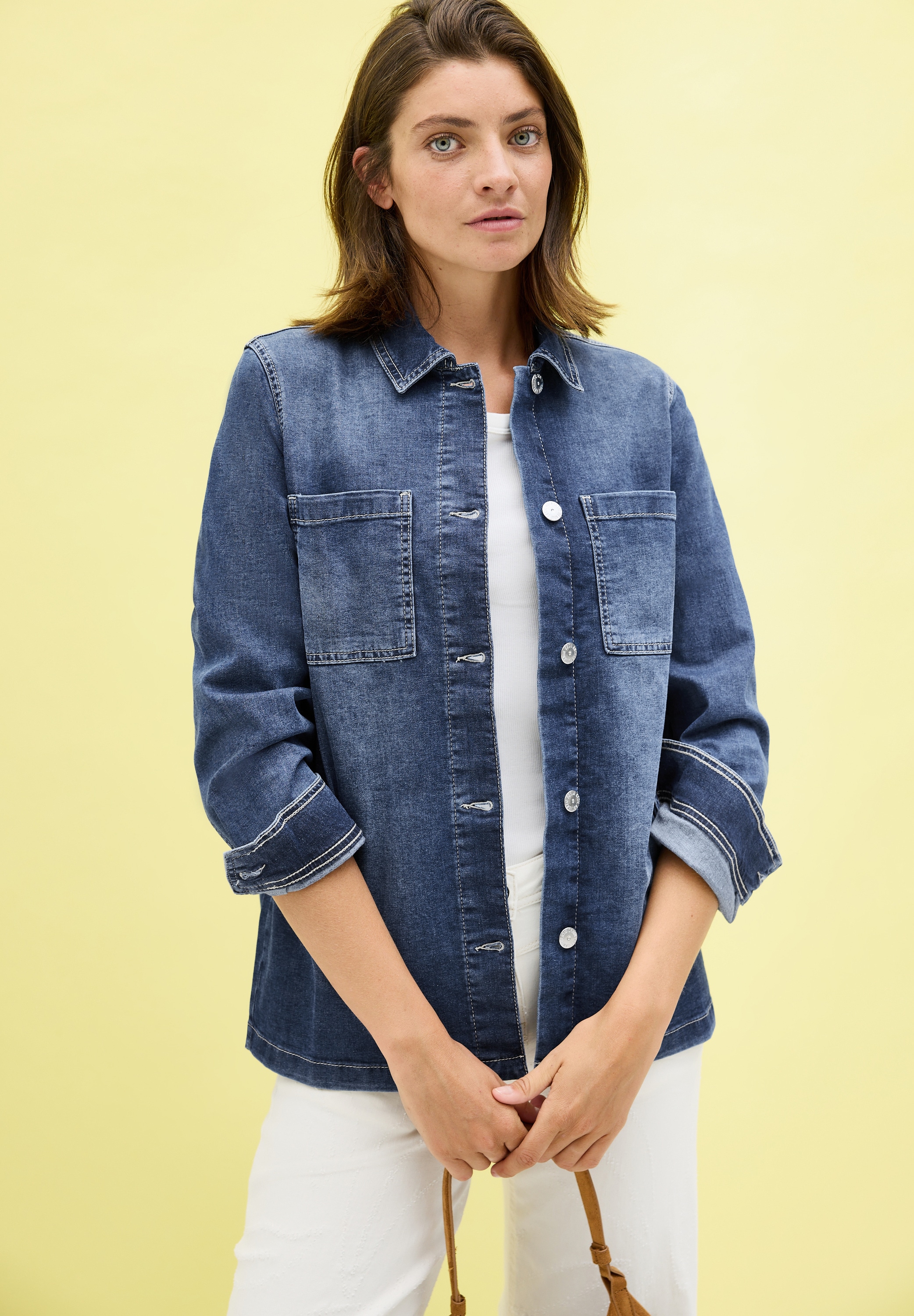 Cecil Jeansjacke, ohne Kapuze, Denim-Overshirt mit Knopfleiste und Brusttas günstig online kaufen