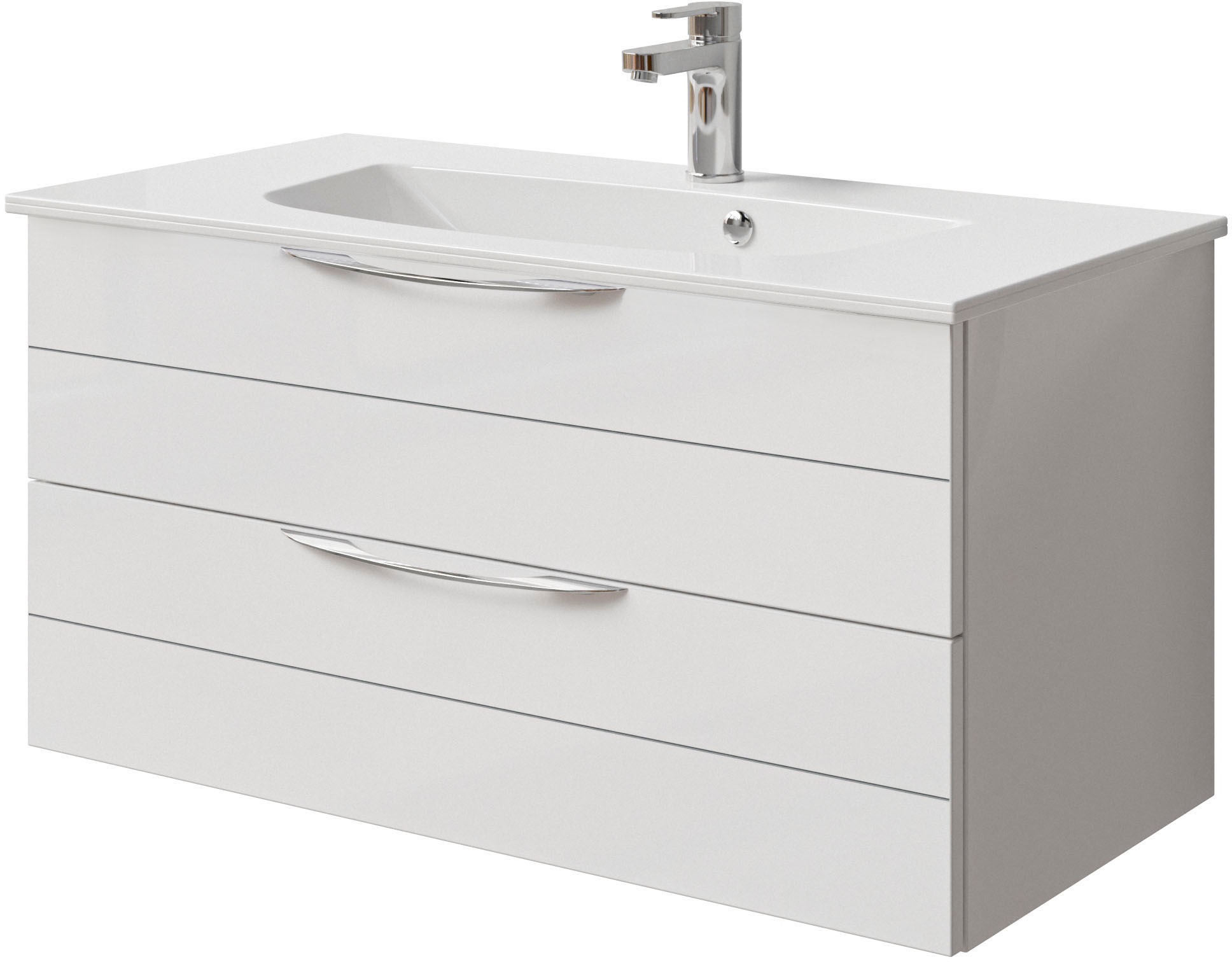 Saphir Badmöbel-Set »Serie 6025 2-teilig Mineralmarmor-Waschtisch mit LED-Spiegelschrank«, (2 St.), Waschplatz 97 cm breit, 2 Schubladen, 3 Spiegel-Türen, inkl Türdämpfer