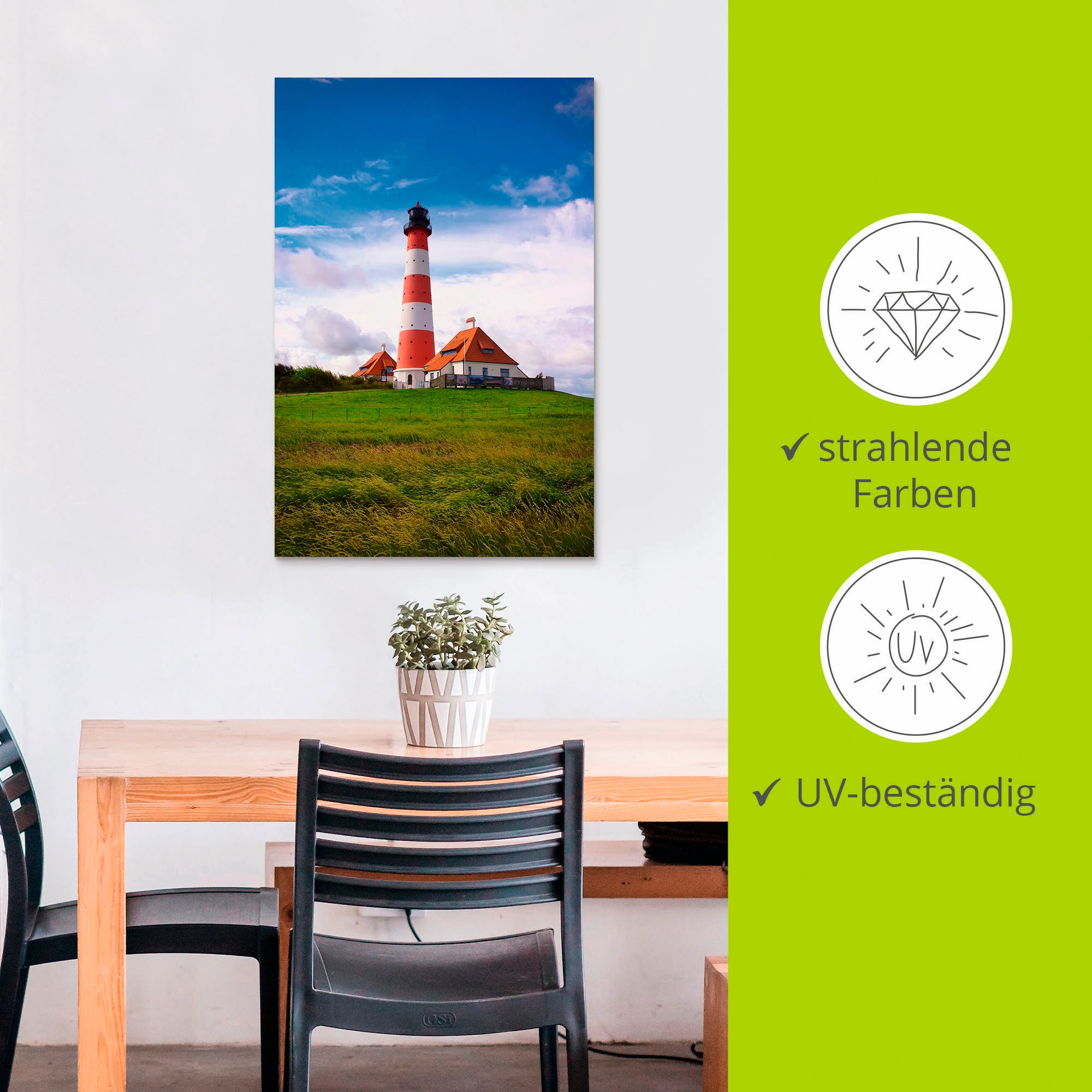 Artland Wandbild »Westerhever Leuchtturm«, Gebäude, (1 St.), als Alubild, Outdoorbild, Leinwandbild, Poster in verschied. Größen