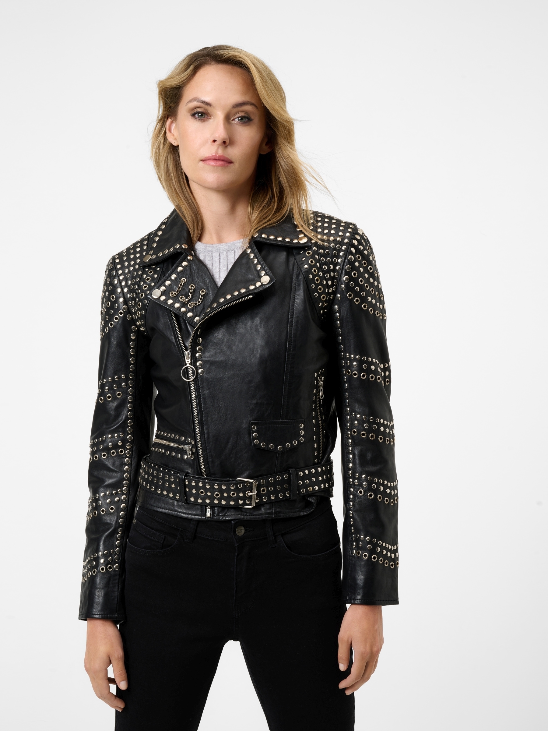 RICANO Bikerjacke »Lederjacke Selina« ohne Kapuze Handgefertigt aus echtem Leder