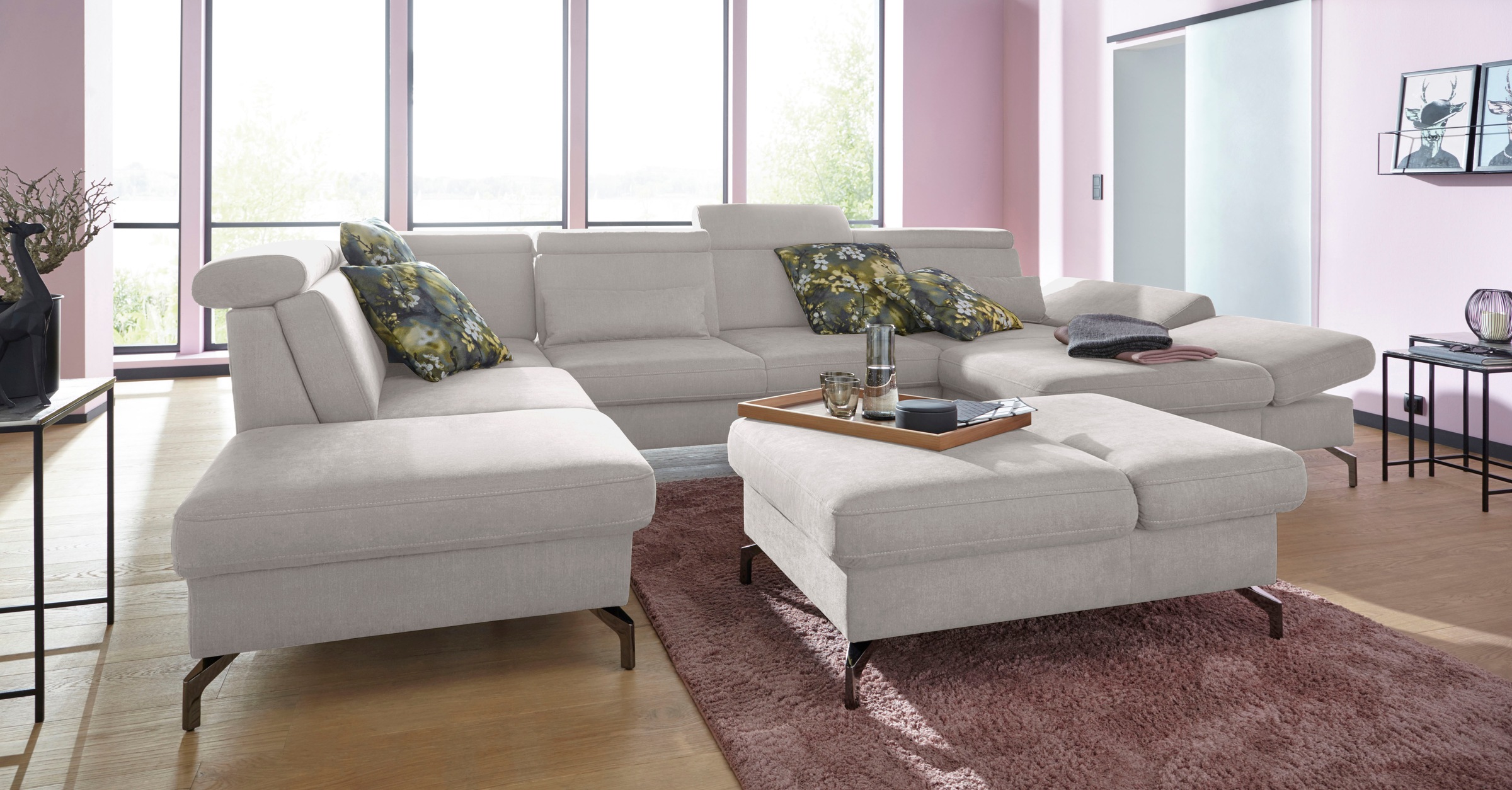 sit&more Wohnlandschaft »Brisbane U-Form«, Fußhöhe 12 cm, inklusive Sitztiefen-, Armteil- und Kopfteilverstellung
