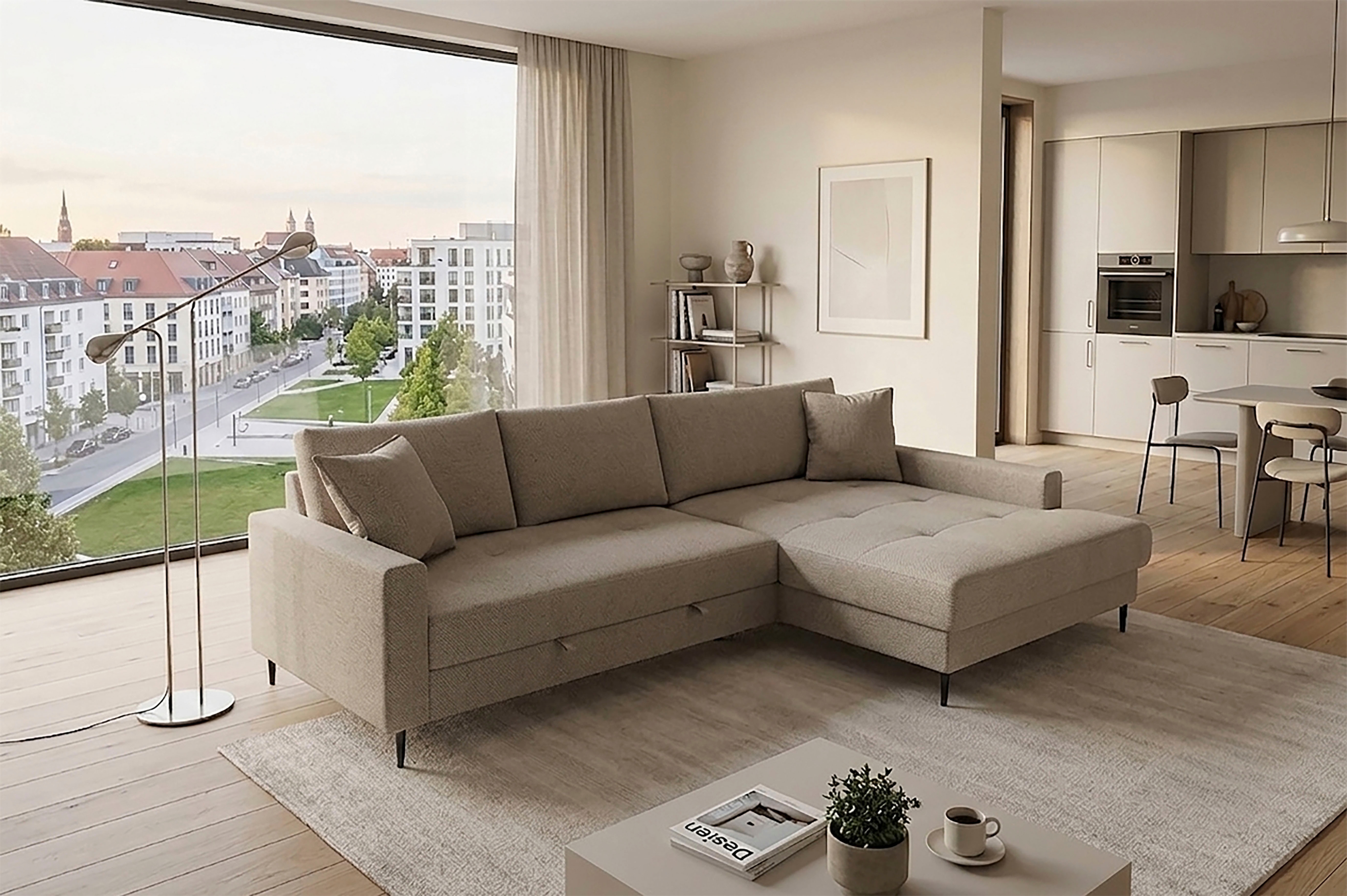 Trends by HG Ecksofa "Summer L-Form, B: 284 cm, Schlaffunktion, 2 Zierkissen" optional mit Kopfstützen, Wellenfederung, frei stellbar