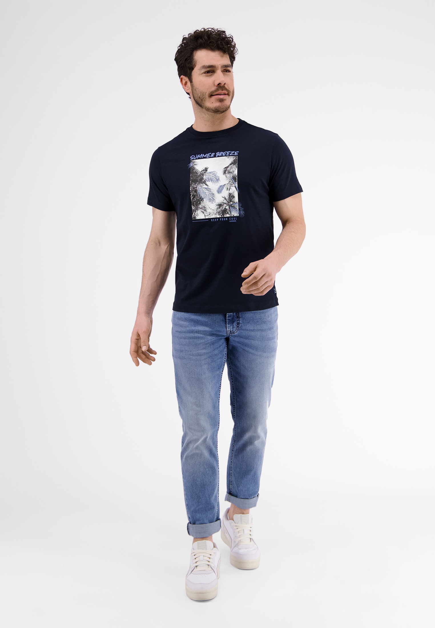 T-Shirt LERROS "T-Shirt mit Fotoprint", Herren, Gr. M, blau (classic navy), 100% Baumwolle, Rundhals, Shirts T-Shirt 3