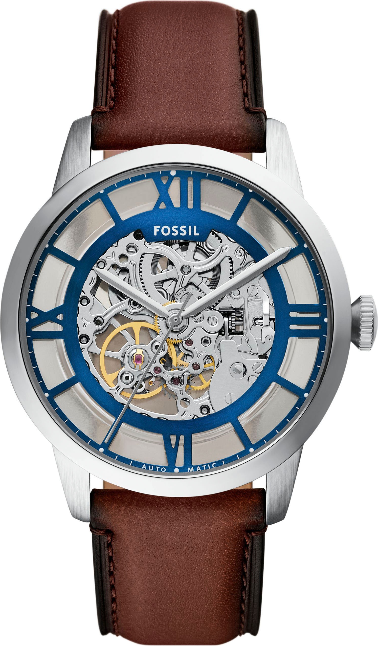 Fossil "TOWNSMAN" Armbanduhr, Herrenuhr, Mechanische Uhr, Lederarmband, analog
