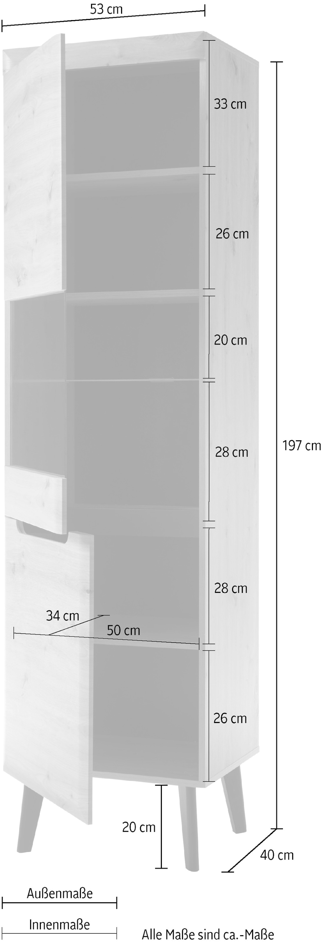 INOSIGN Vitrine »Torge, Hochschrank, Glasvitrine, Standvitrine, Vitrinenschrank«, (1 St.), in drei verschiedenen Farben verfügbar, Glastür & -boden, 53 cm breit