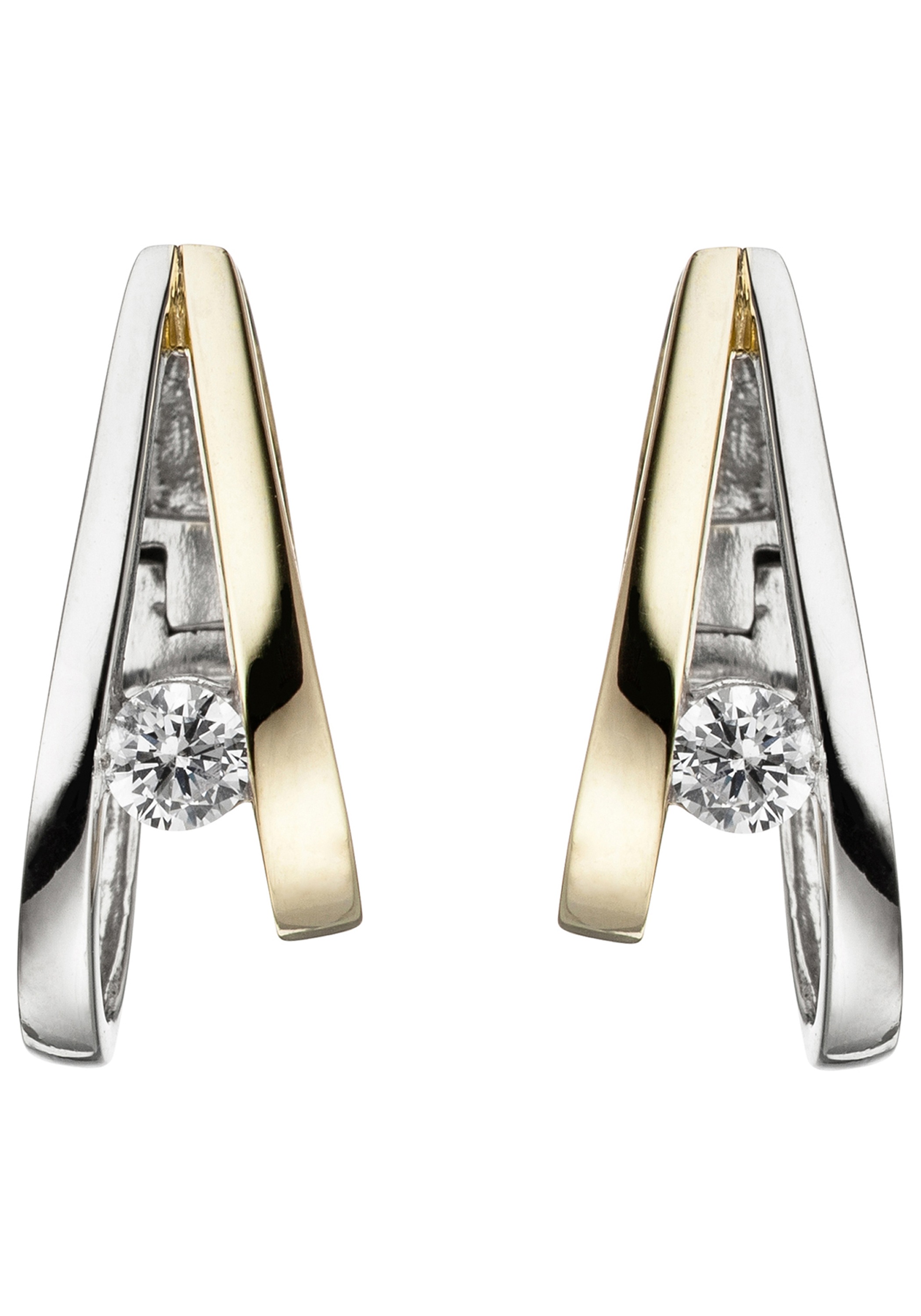 JOBO Paar Creolen 925 Silber bicolor vergoldet mit Zirkonia