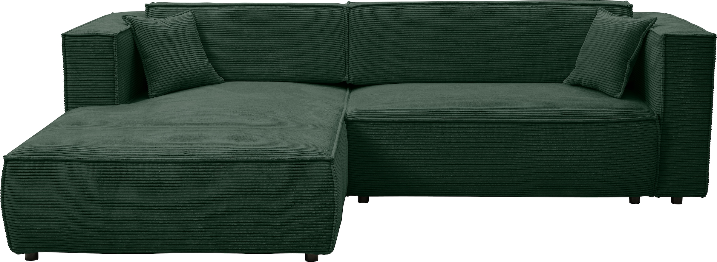 WERK2 Ecksofa »Atlanta-New, modernes Design, Stellmaße 280x147cm, L-Form, Kedernaht«, hoher Komfort, Schlaffunktion & Bettkasten, Cord, Moosgrün