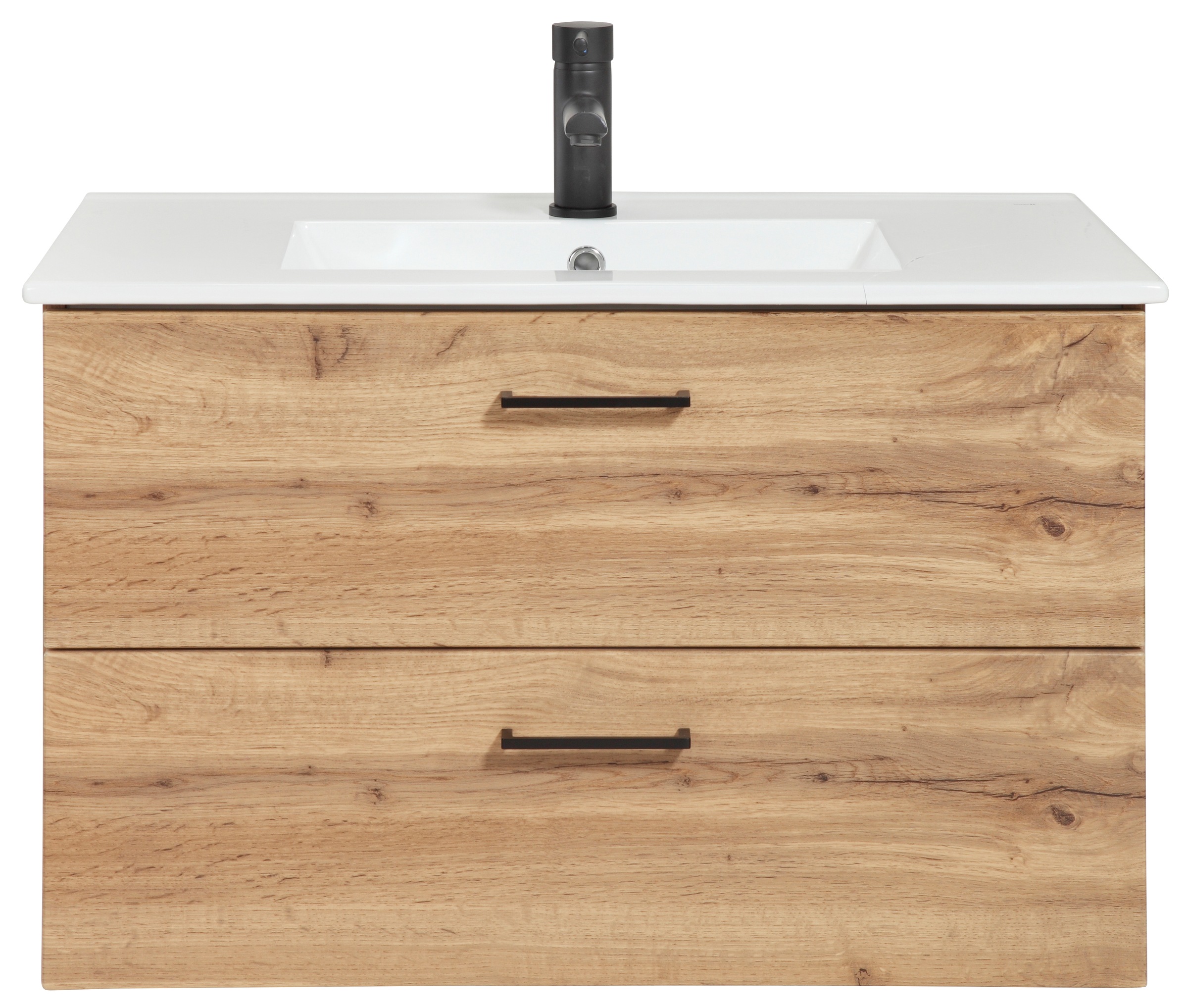 welltime Waschtisch "Trento Badezimmerschrank mit Becken" Badmöbel in Breite 80 cm, Waschplatz mit 2 Schubladen, Badschrank
