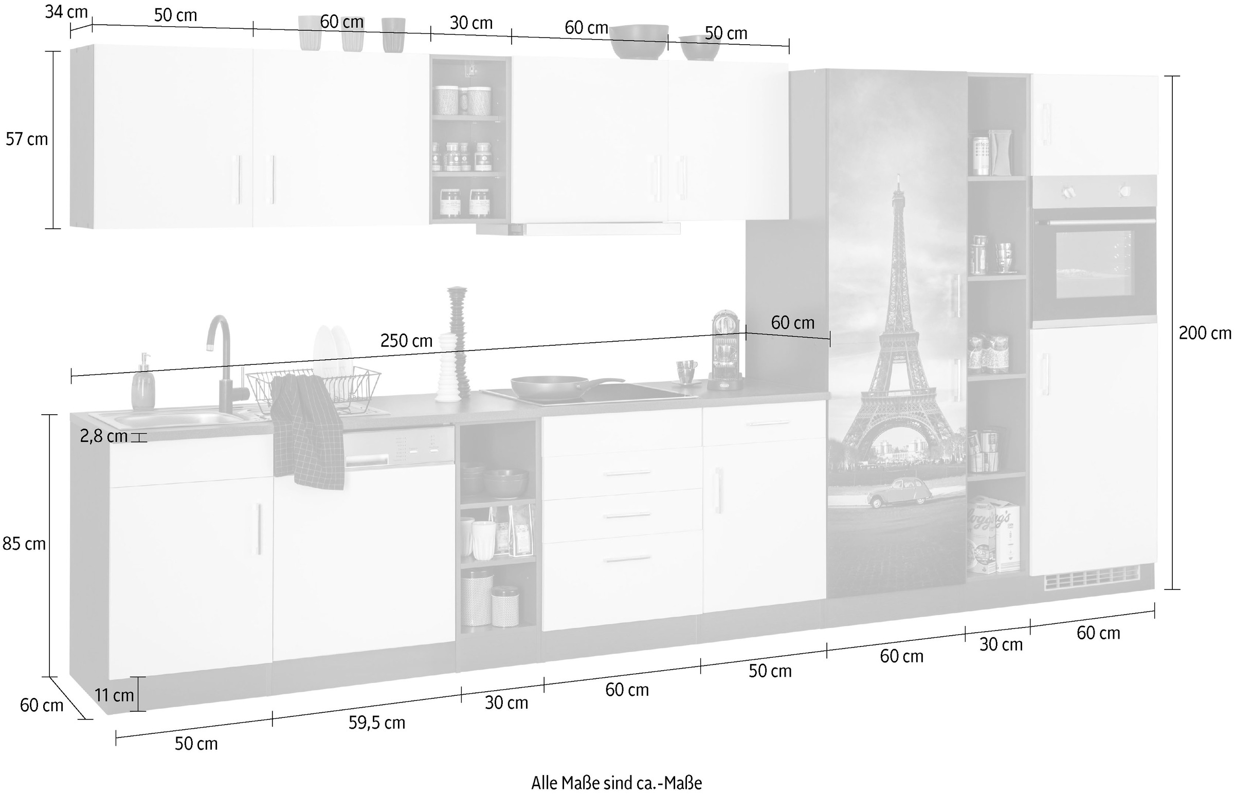 HELD MÖBEL Küchenzeile »Paris«, mit E-Geräten, Breite 400 cm kaufen | BAUR | Regale