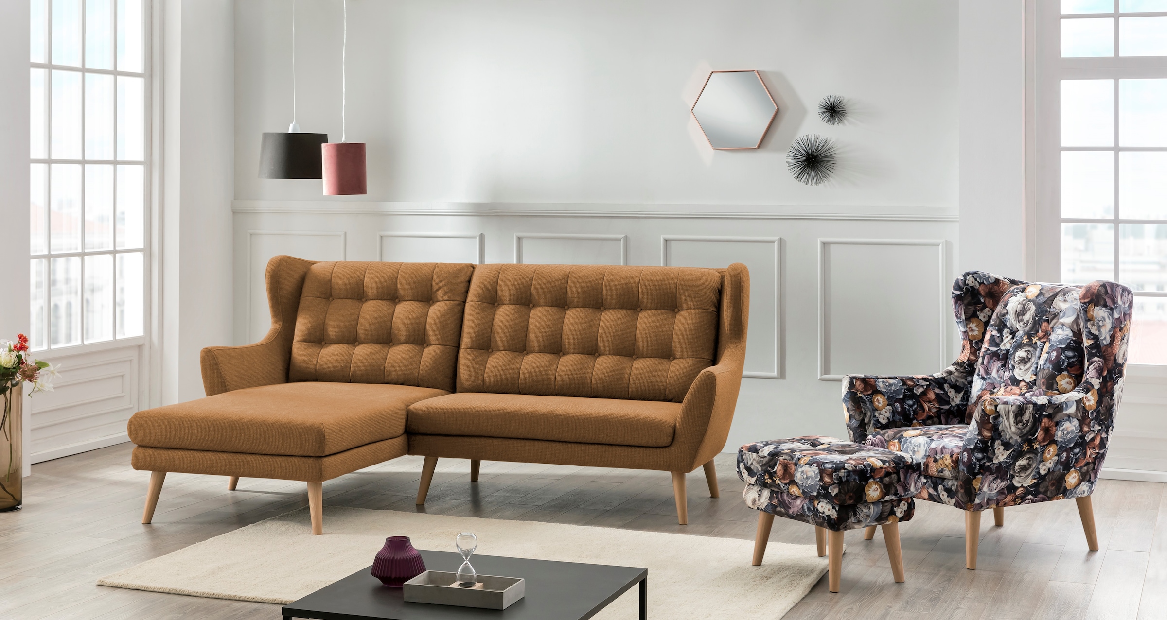 Home affaire Ecksofa "Louanne, L-Form" mit Holzfüßen