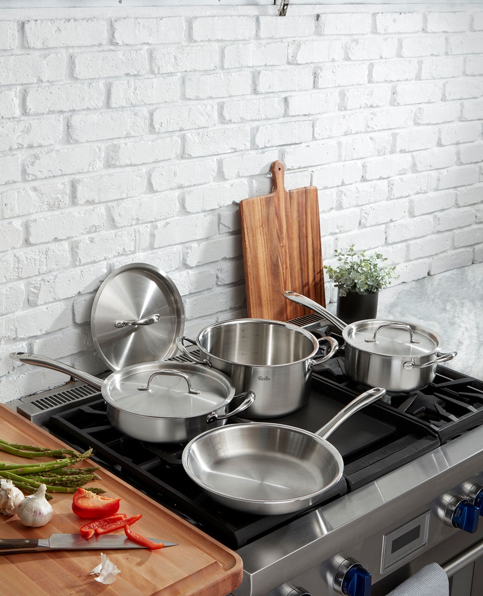 Fissler Topf-Set »Fissler M5 Pro-Ply®, Edelstahl-Topfset (7-teilig)« Set, 7-teilig: Bratpfanne, Kochtopf, Sauteuse und Stielkasserolle, 7 tlg. Edelstahl 18/10
