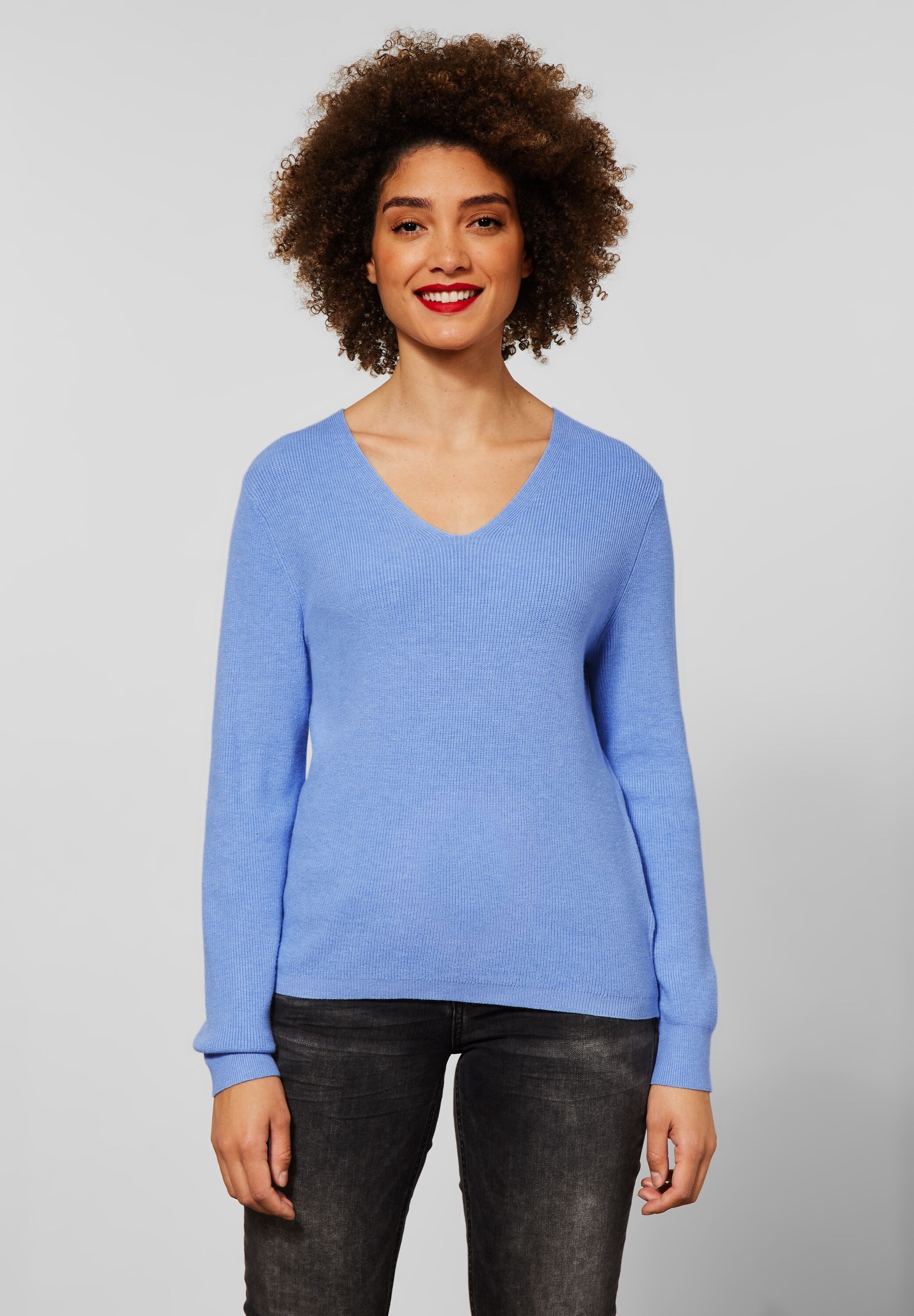 STREET ONE V-Ausschnitt-Pullover aus softem Materialmix
