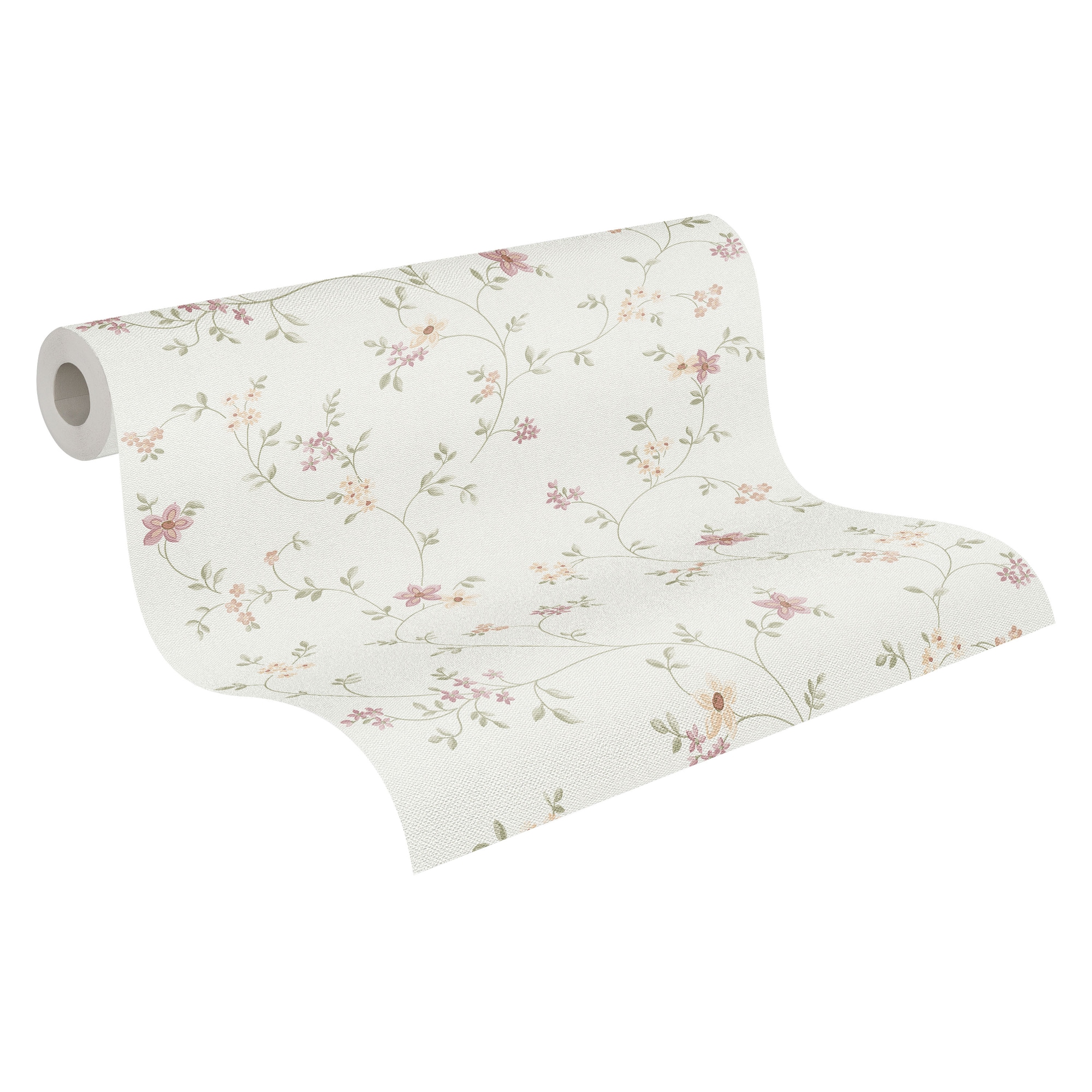 A.S. Création Vliestapete »Maison Charme Vliestapete Blümchen-Muster florale Tapete Creme«, Strukturmuster, Mustertapete floral in Blumen-Optik Weiß Grün Schlafzimmer Küche