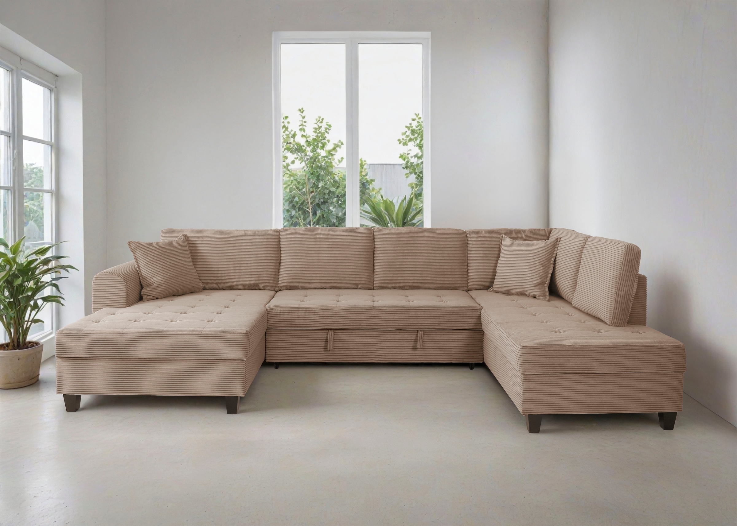 Trends by HG Wohnlandschaft "Moritz U-Form, B: 324 cm" mit Schlaffunktion, Bettkasten & Zierkissen