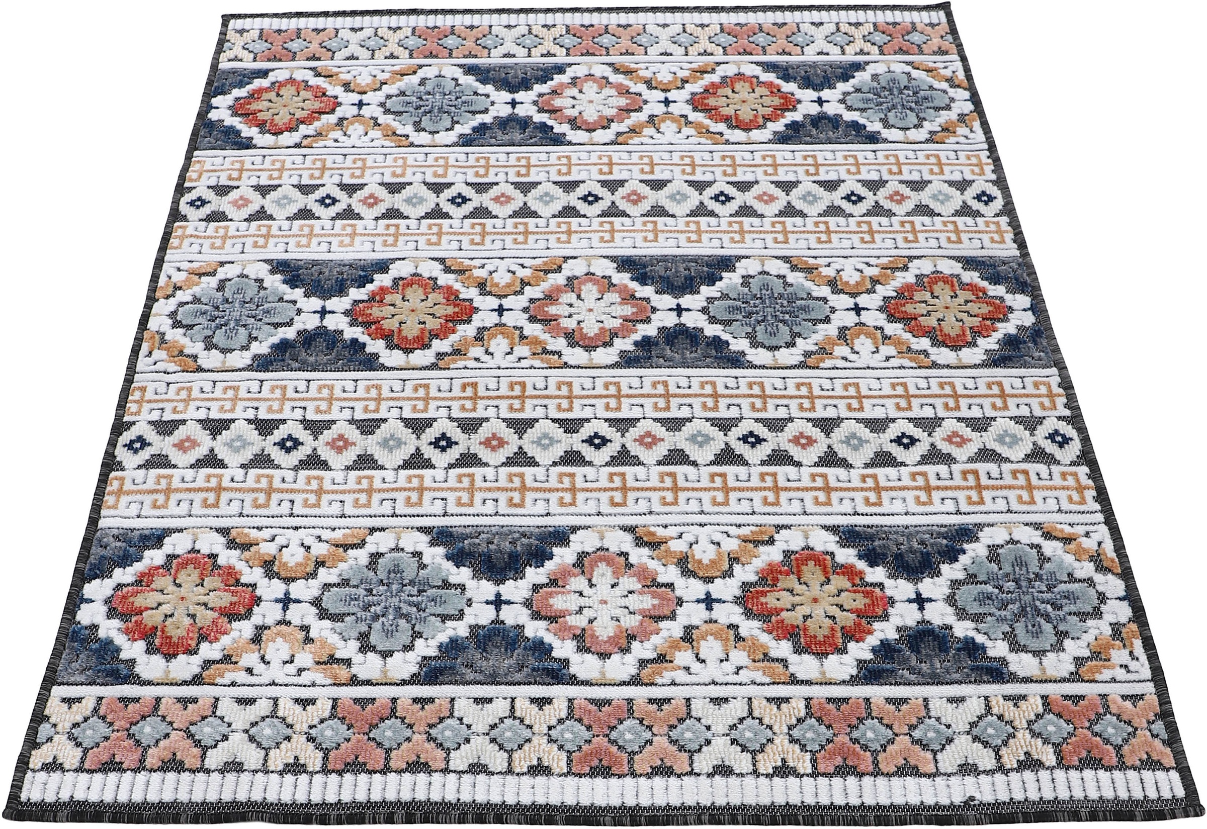 carpetfine Teppich »Deja 103«, rechteckig, 4 mm Höhe, robustes Flachgewebe, Motiv- Floral Palmenblätter, Hoch-Tief Effekt
