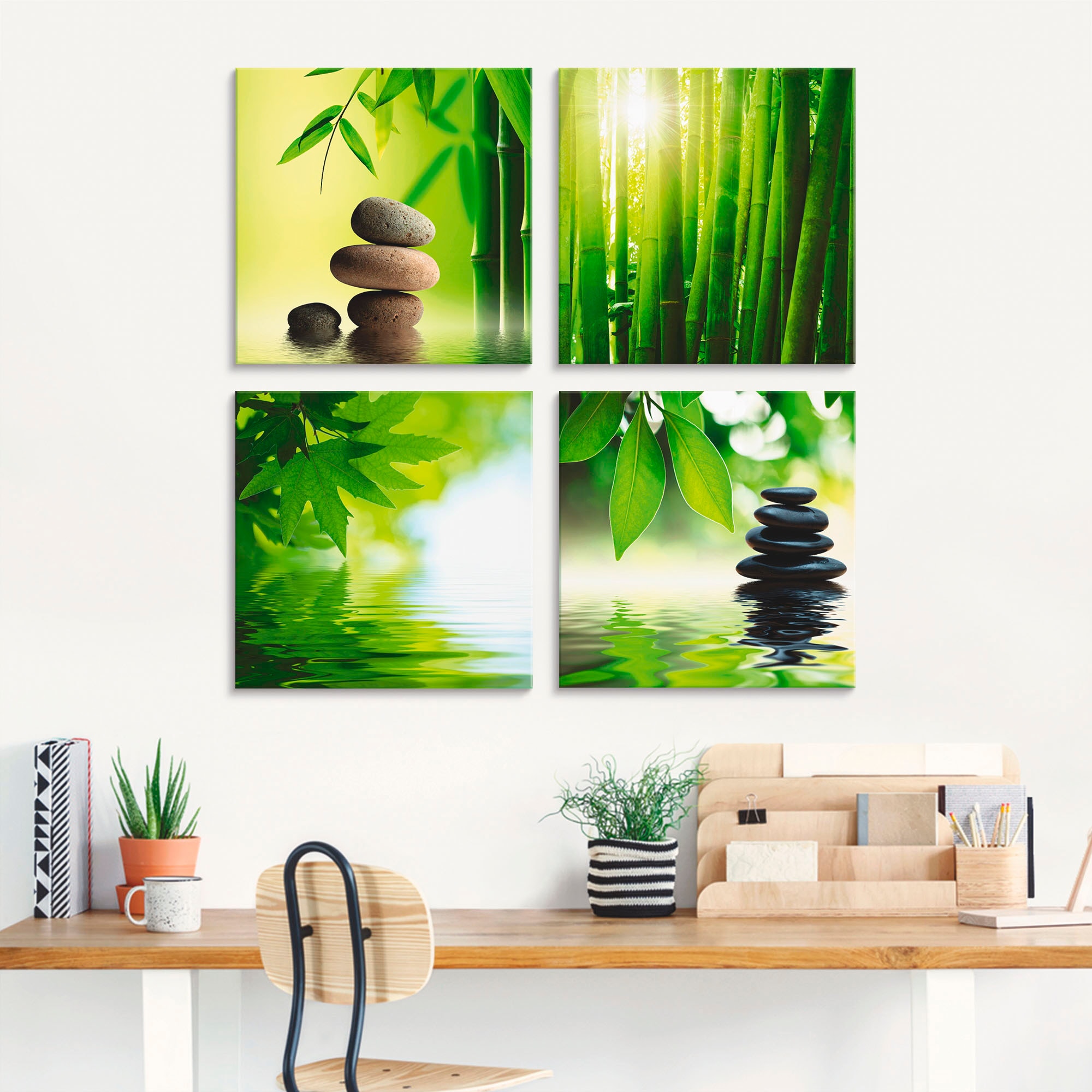 Artland Glasbild "Spa Stillleben Bambus Steinpyramide", Zen, (4 St.), in ve günstig online kaufen