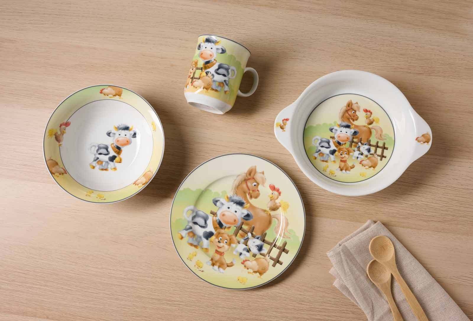 Ritzenhoff & Breker Kindergeschirr-Set »Kindergeschirr mit Platzset & Besteck Hoftiere bunt« Spülmaschinengeeignet