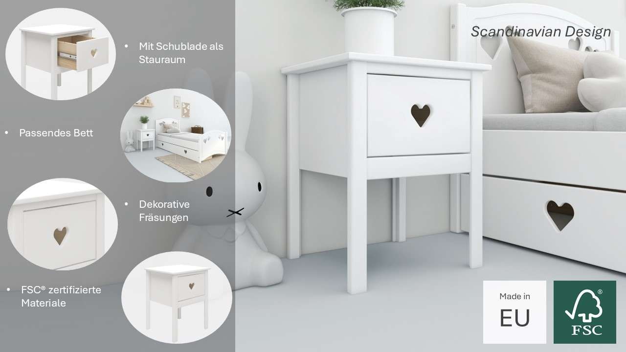 Lüttenhütt Nachttisch »Beeke Nako, Nachtkommode«, Nako, Breite 43 cm, mit Schublade, teilmassiv, FSC® zertifiziert