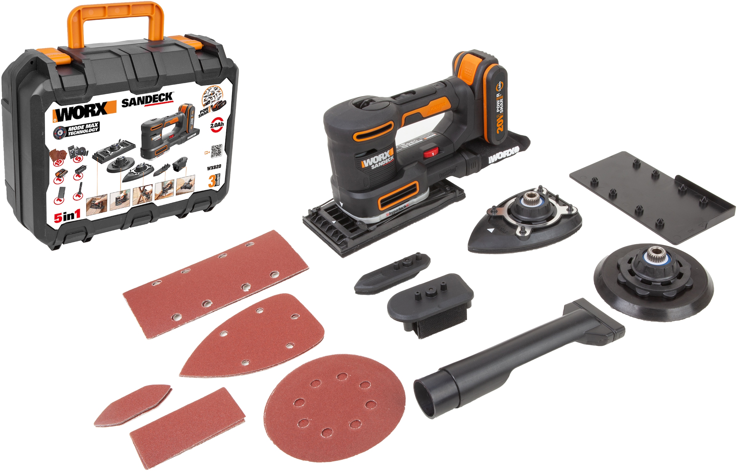 Worx Akku-Multischleifer »WX820«, 5-in-1 Funktionen, DustStop-Mikrofilter, inkl. Akku & Ladegerät