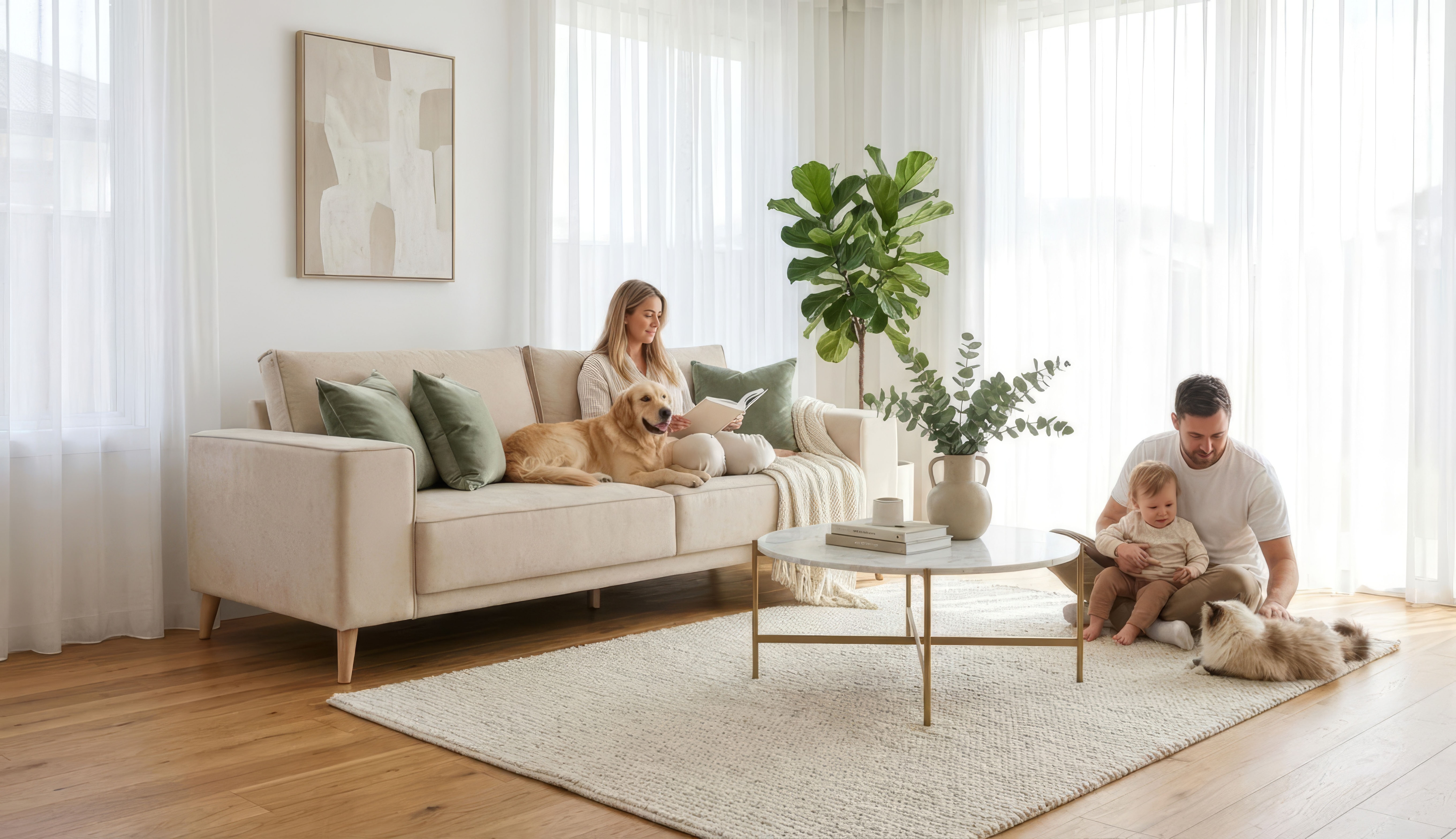 OTTO home 3-Sitzer "Oland Skandi, weicher Chenille-Stoff" 224 cm, Wellenunterfederung, Skandi-Design, Massivholzfüße