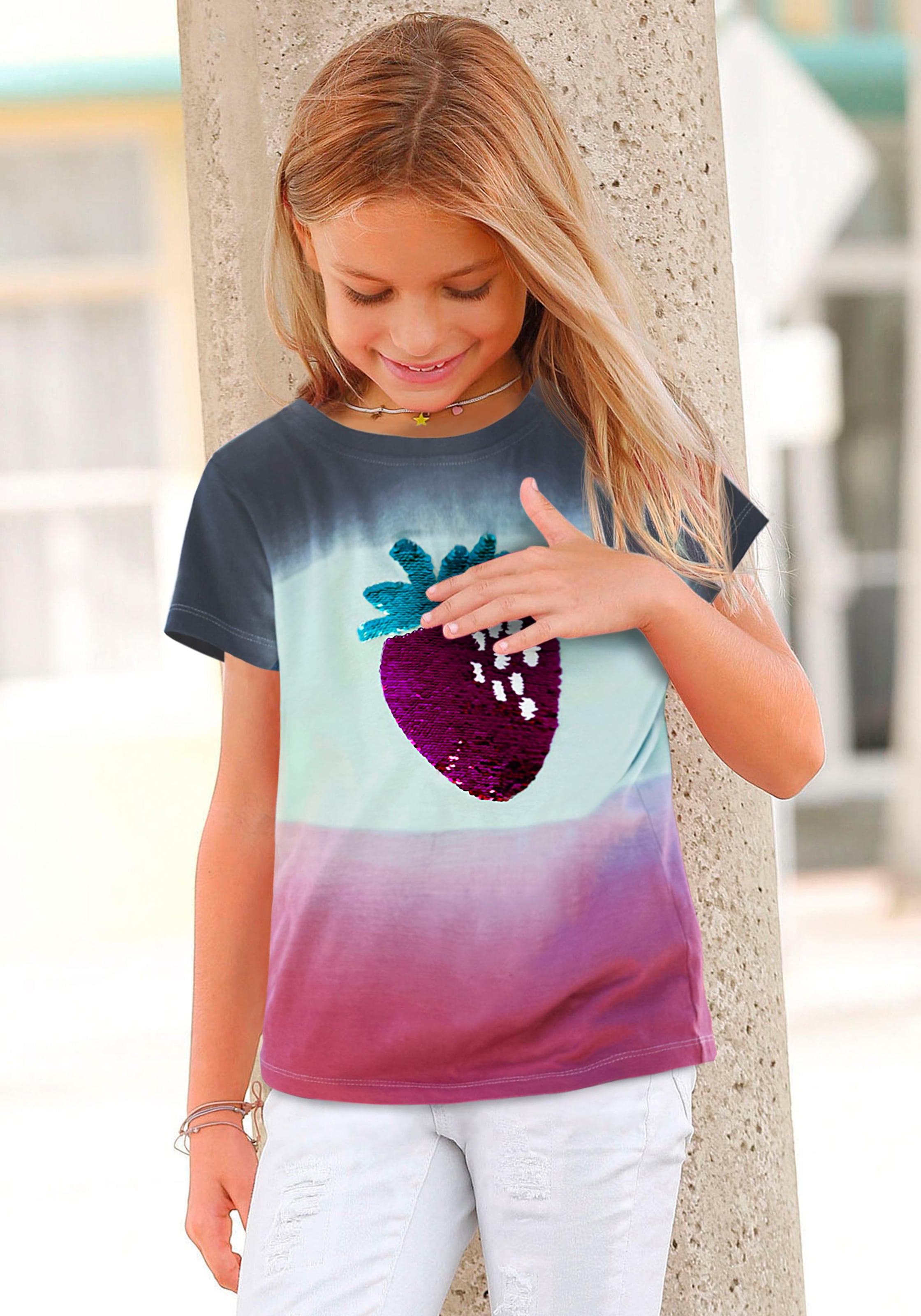 mit | ▷ T-Shirt, & Wendepailletten für KIDSWORLD Farbverlauf BAUR
