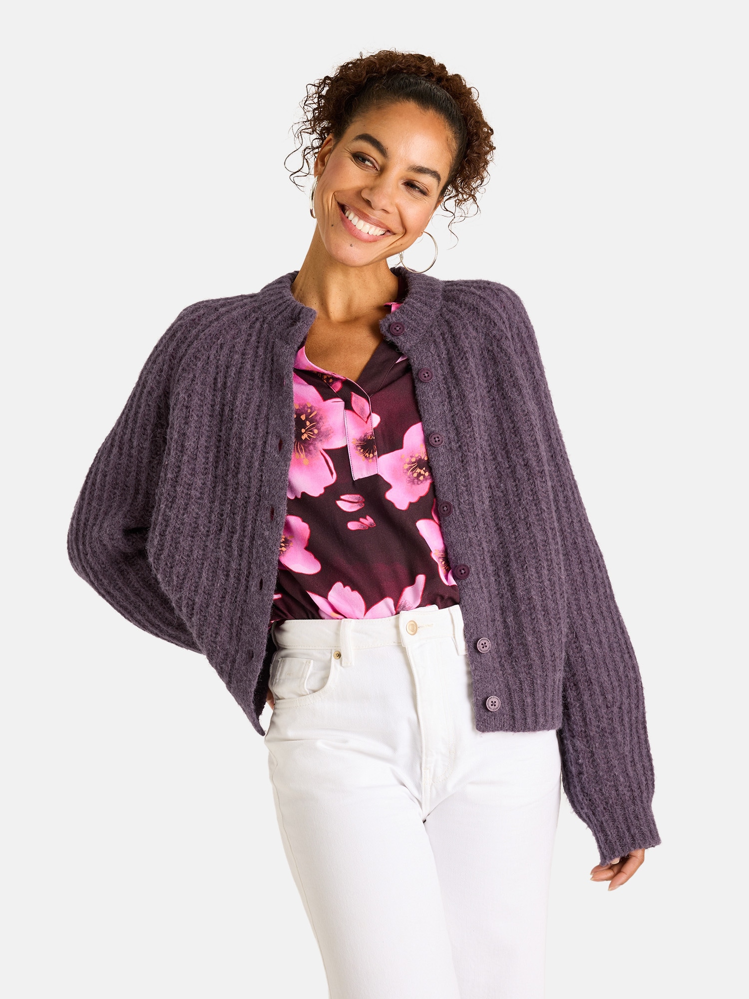 LIEBLINGSSTÜCK Damen Strickjacke "MizaL", lila, Gr. 36, 40% Polyamid, 30% Wolle, 30% Alpaka, Strickjacken, mit Alpakawolle und Wolle