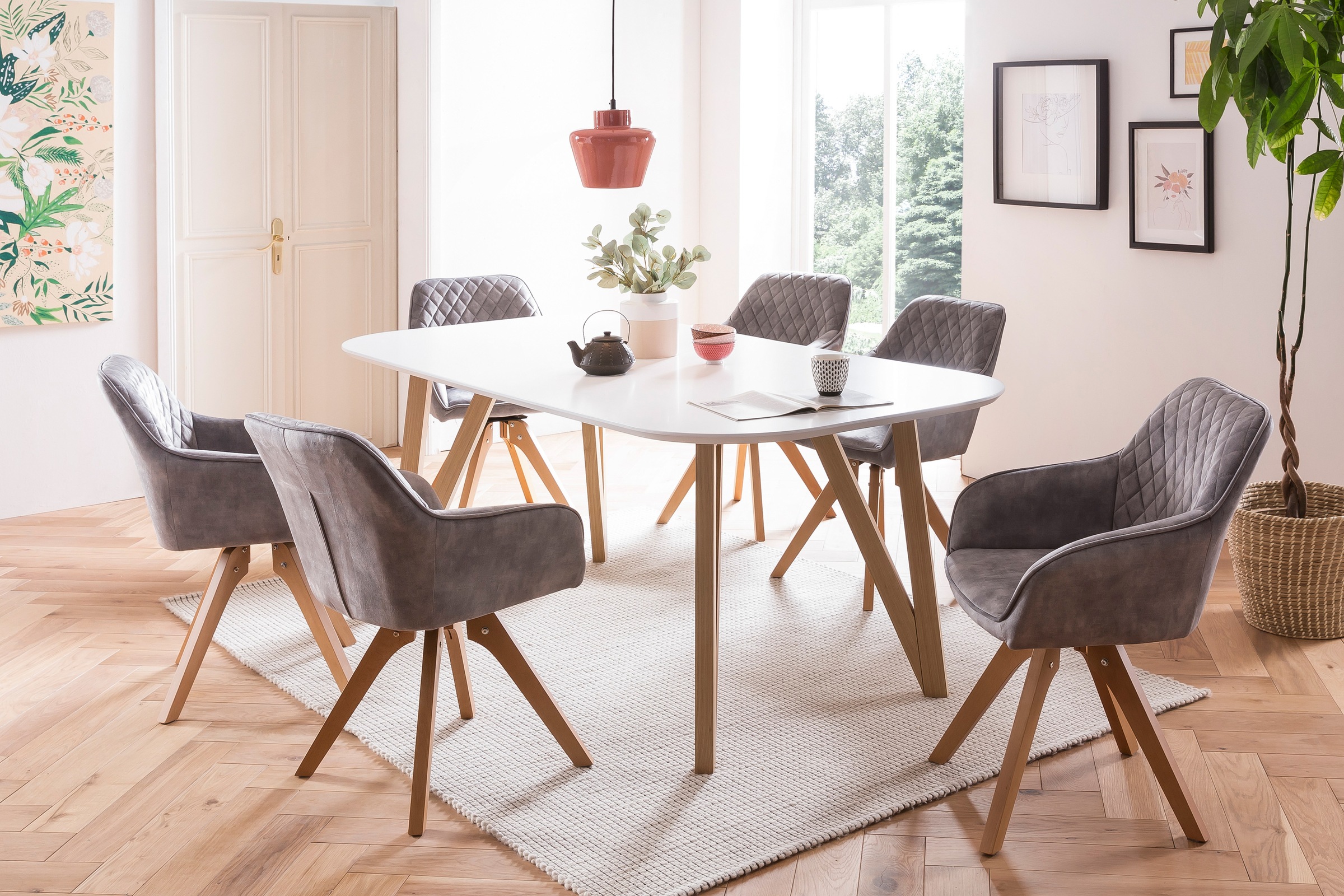 SalesFever Essgruppe, (5-tlg.), Tischbreite 160 cm, Stühle 180° drehbar, mit Samtverlours
