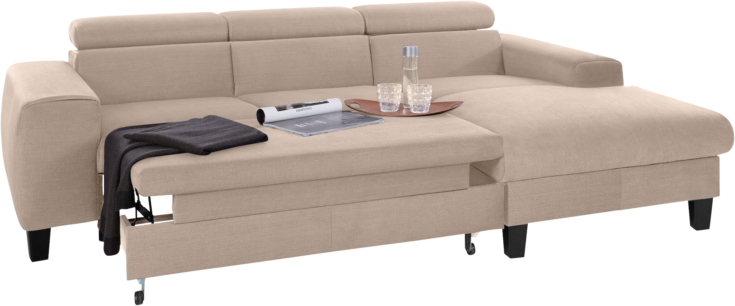 COTTA Polstergarnitur »Morven L-Form« Set,  Set bestehend aus: Ecksofa mit Kopfteilverstellung & Hocker