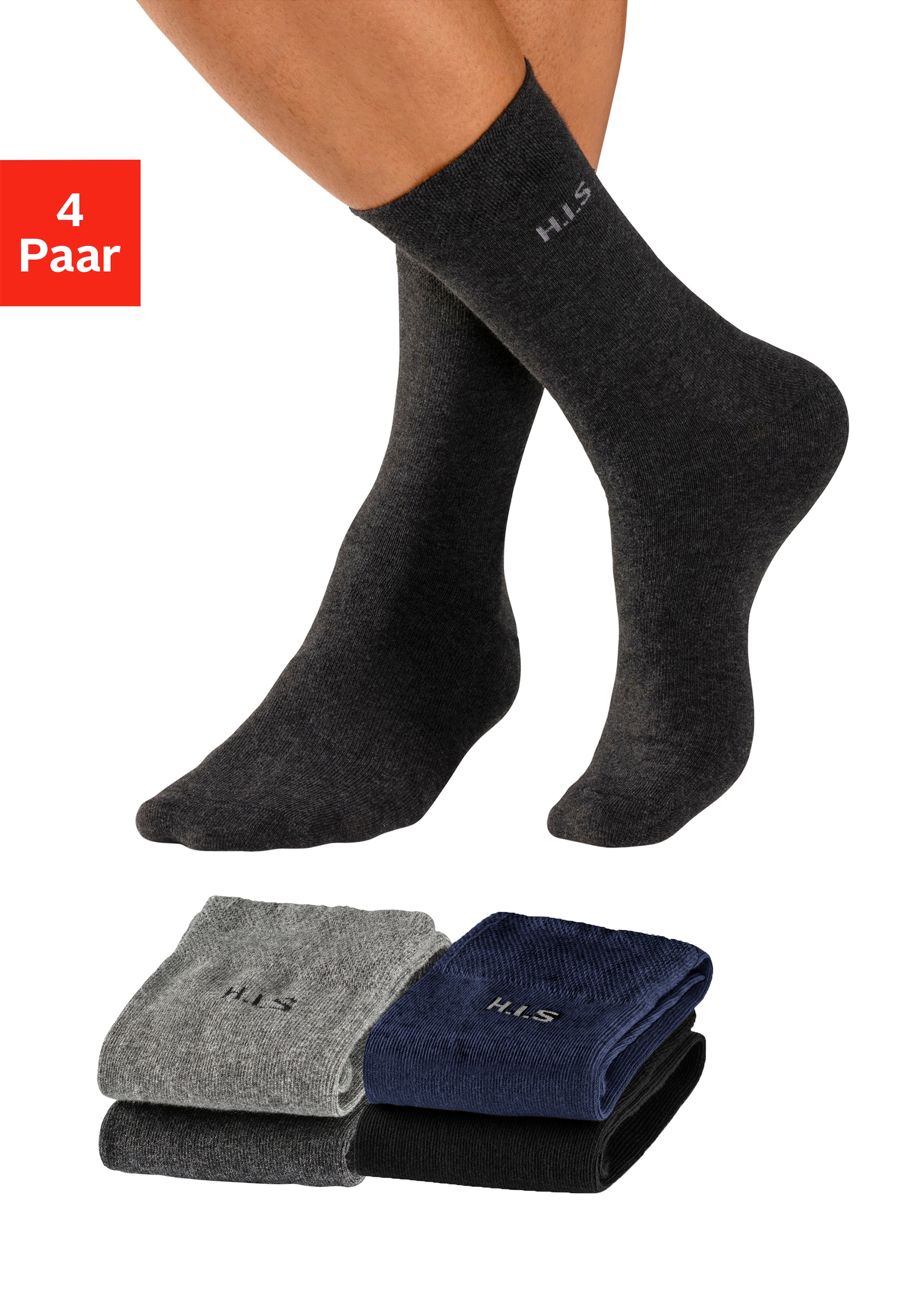 H.I.S Socken Packung, 4 Stk. tlg. mit druckfreiem Bündchen günstig online kaufen