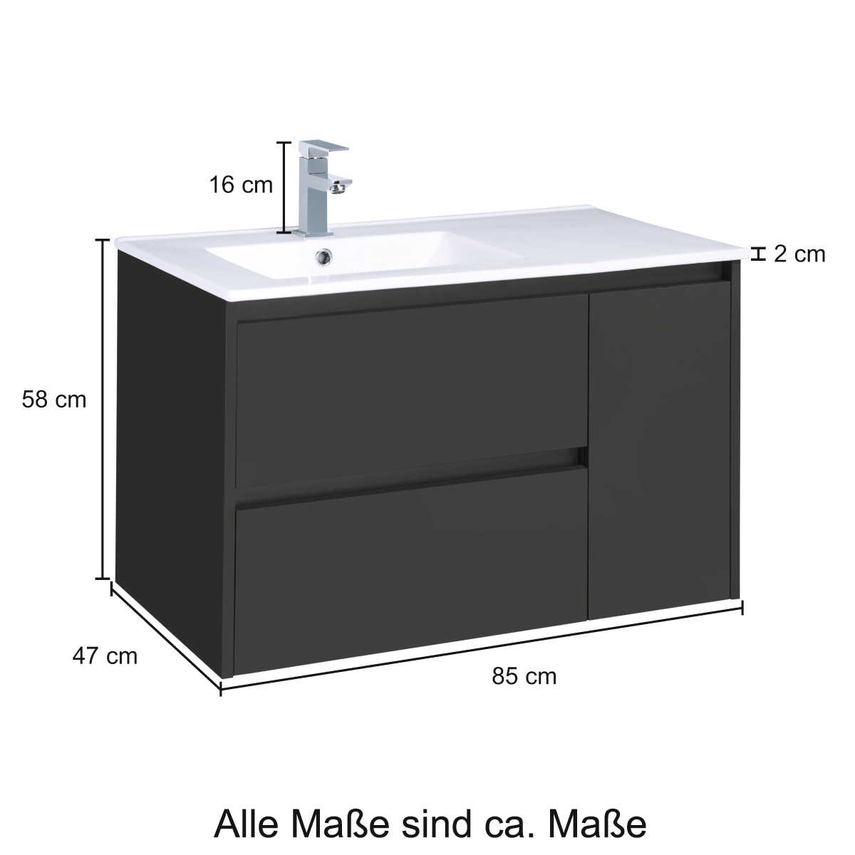 CYGNUS BATH Waschtisch »Jano 850«, Breite 85 cm, Waschmulde links