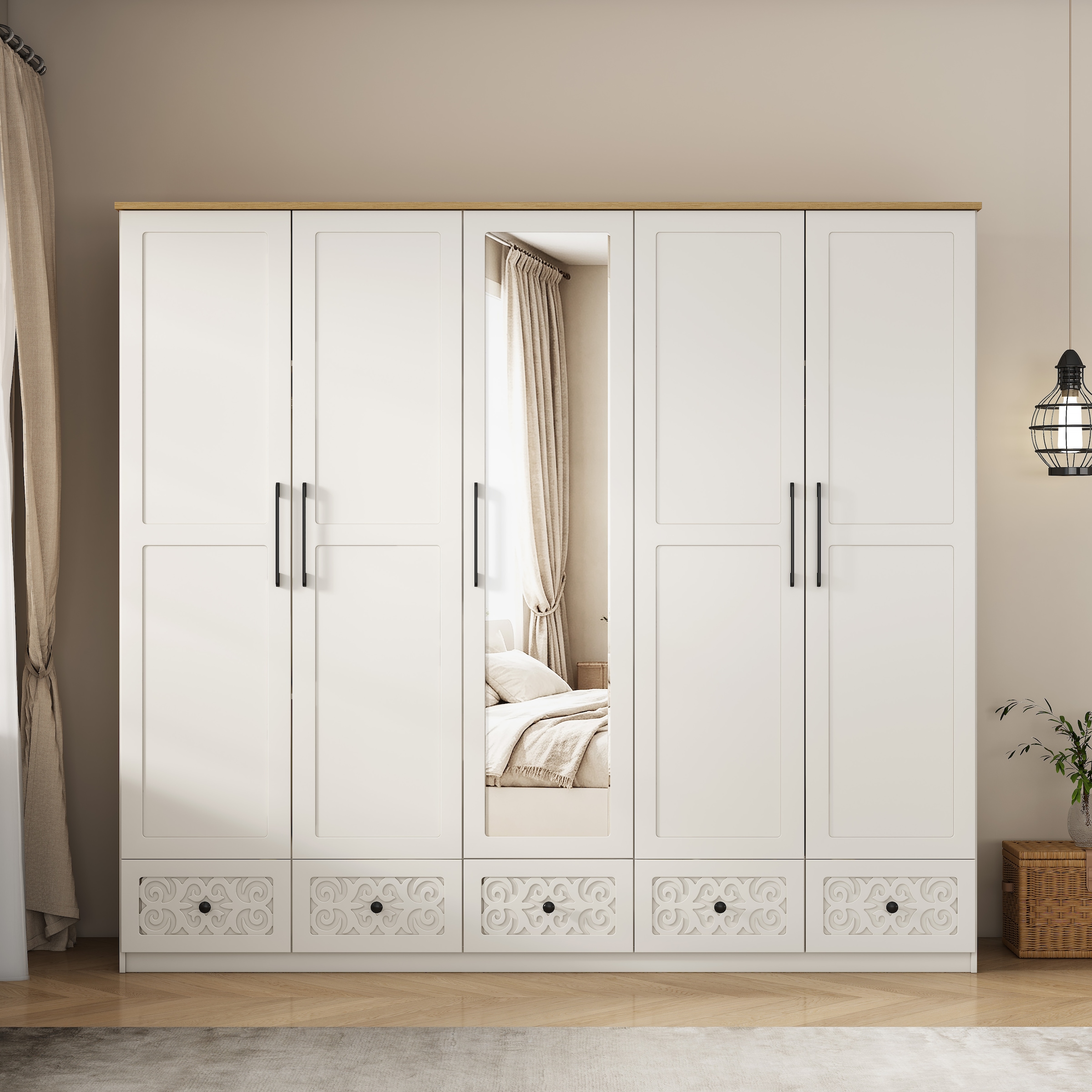 OTTO home Kleiderschrank »EZZON-KS« Landhaus Design Schlafzimmerschrank mit Verzierungen und Spiegel