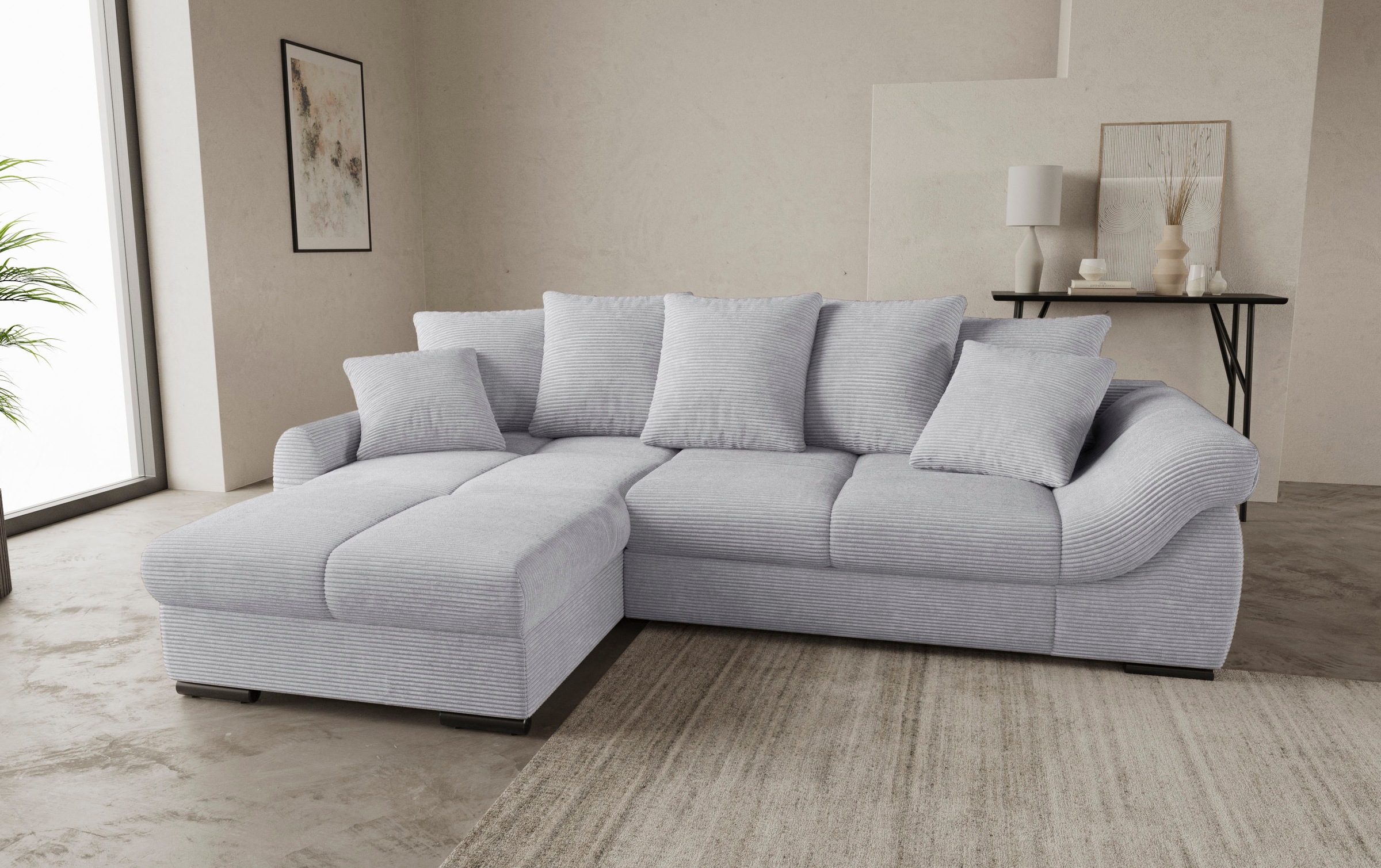 Mr. Couch Ecksofa »Livorno DuraFlex L-Form«, inkl. Hochschläfer-Bettauszug, XL-Bettkasten weiß beschichtet