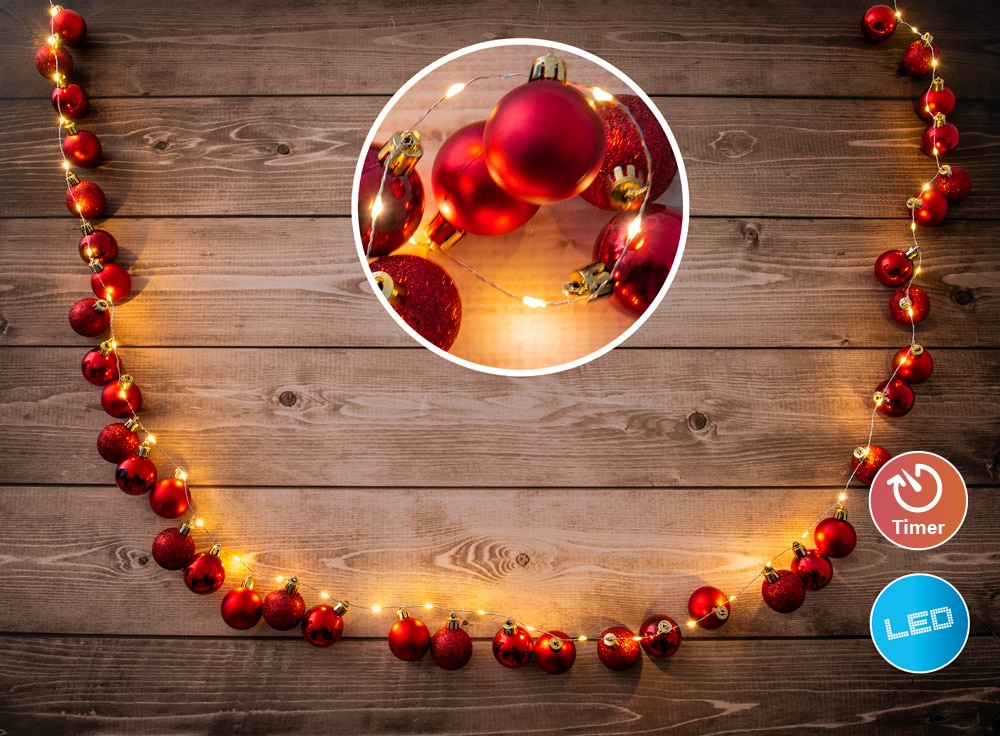 näve Lichterkette »LED-Outdoor-Weihnachtslichterkette, Weihnachtsdeko rot  aussen«, 1 St.-flammig, l: 240cm, Ein-/Ausschalter, incl. Timer (6h an und  18h aus),Farbe: rot bestellen | BAUR