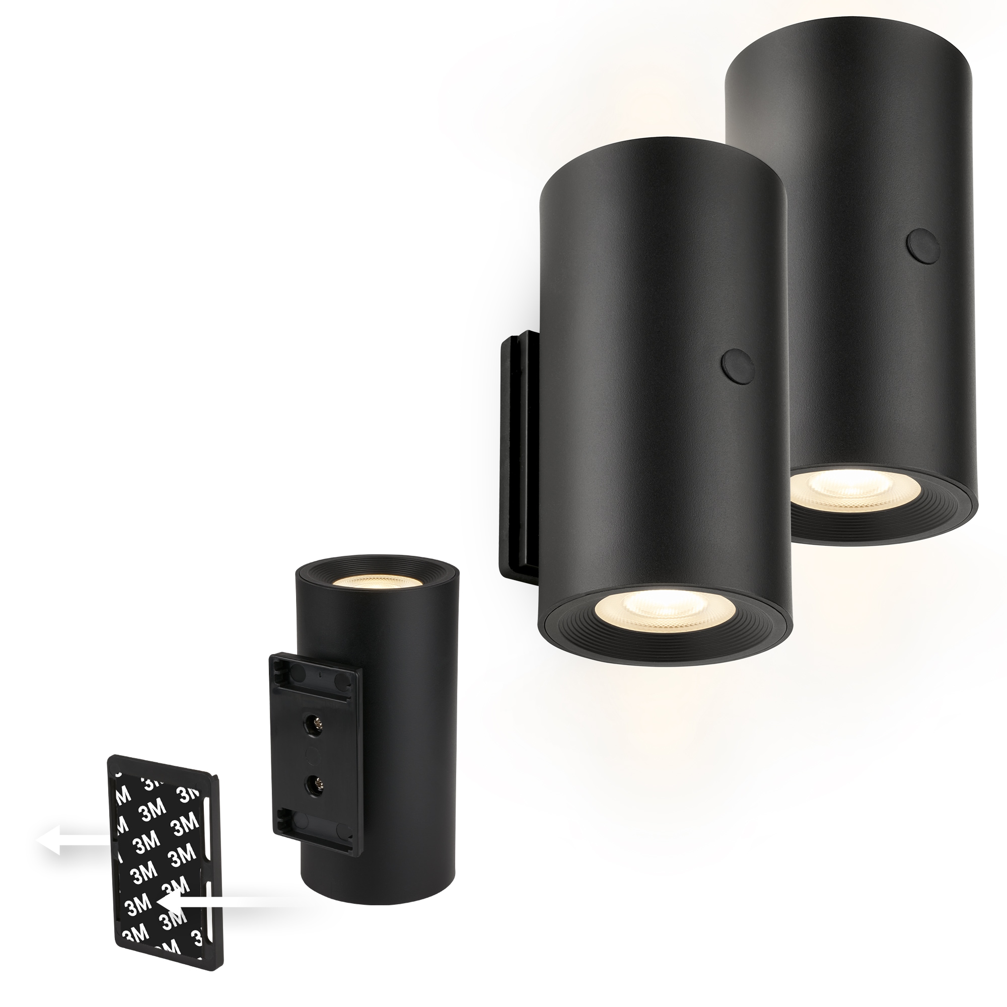 Briloner Leuchten LED Wandleuchte »ISY« LED-Modul 2 Stk. Warmweiß 6,1 x 12 cm (DxH) Schwarz 2 W ohne Stromanschluss Flur 2er-Set