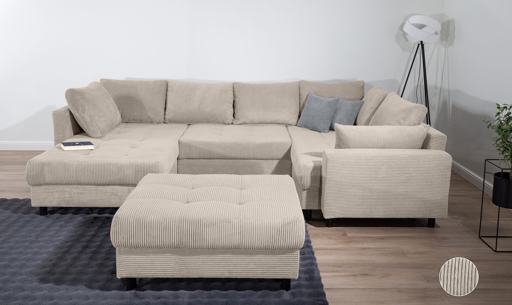 COLLECTION AB Wohnlandschaft "Toni U-Form, B: 298 cm" Set: Sofa & Hocker, 2 Zierkissen, Federkern