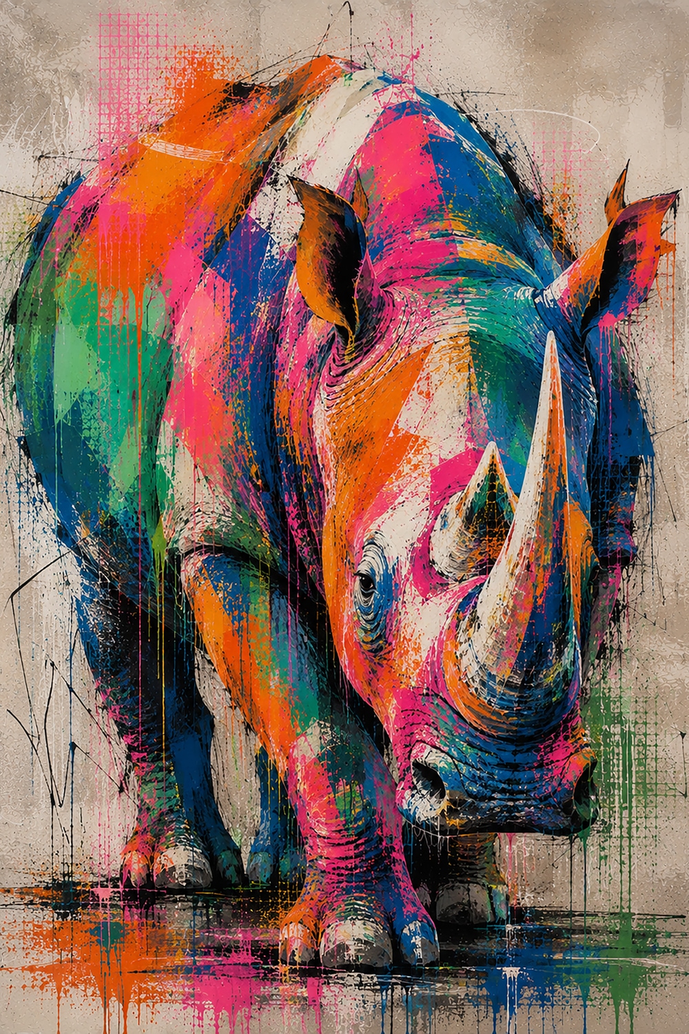 queence Acrylglasbild »Urban Art Buntes Nashorn« Abstrakt | Nashorn | Tiere 1 Stk. tlg. Wandbild Wohnzimmerdeko buntes Tiermotiv Abstrakte Kunst